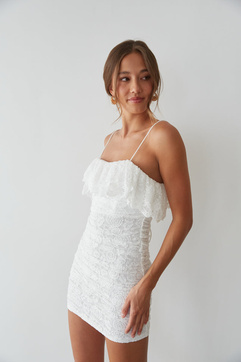 Devyn Lace Ruffle Bodycon Mini Dress