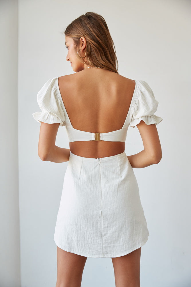 Drew Puff Sleeve Corset Linen Mini Dress