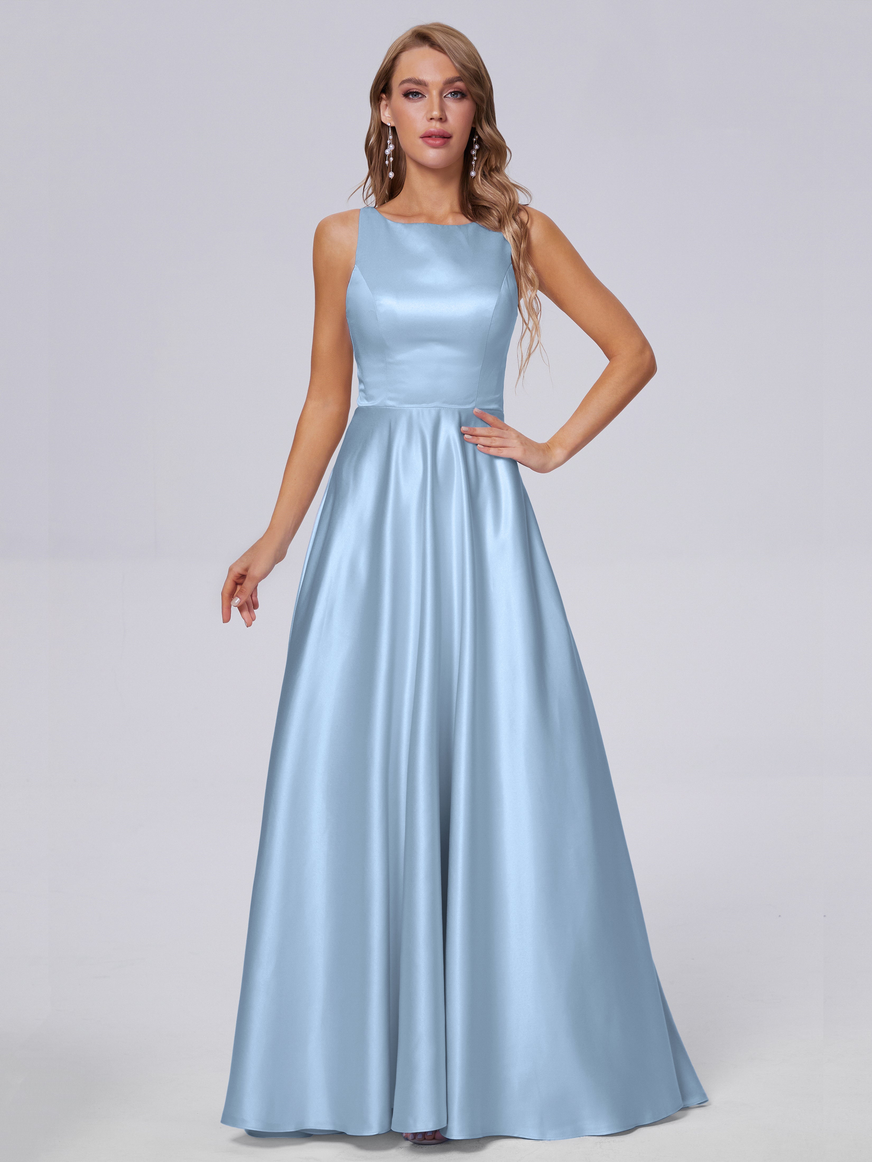 Fiona Sleeveless Satin Long Bridesmaid Dresses