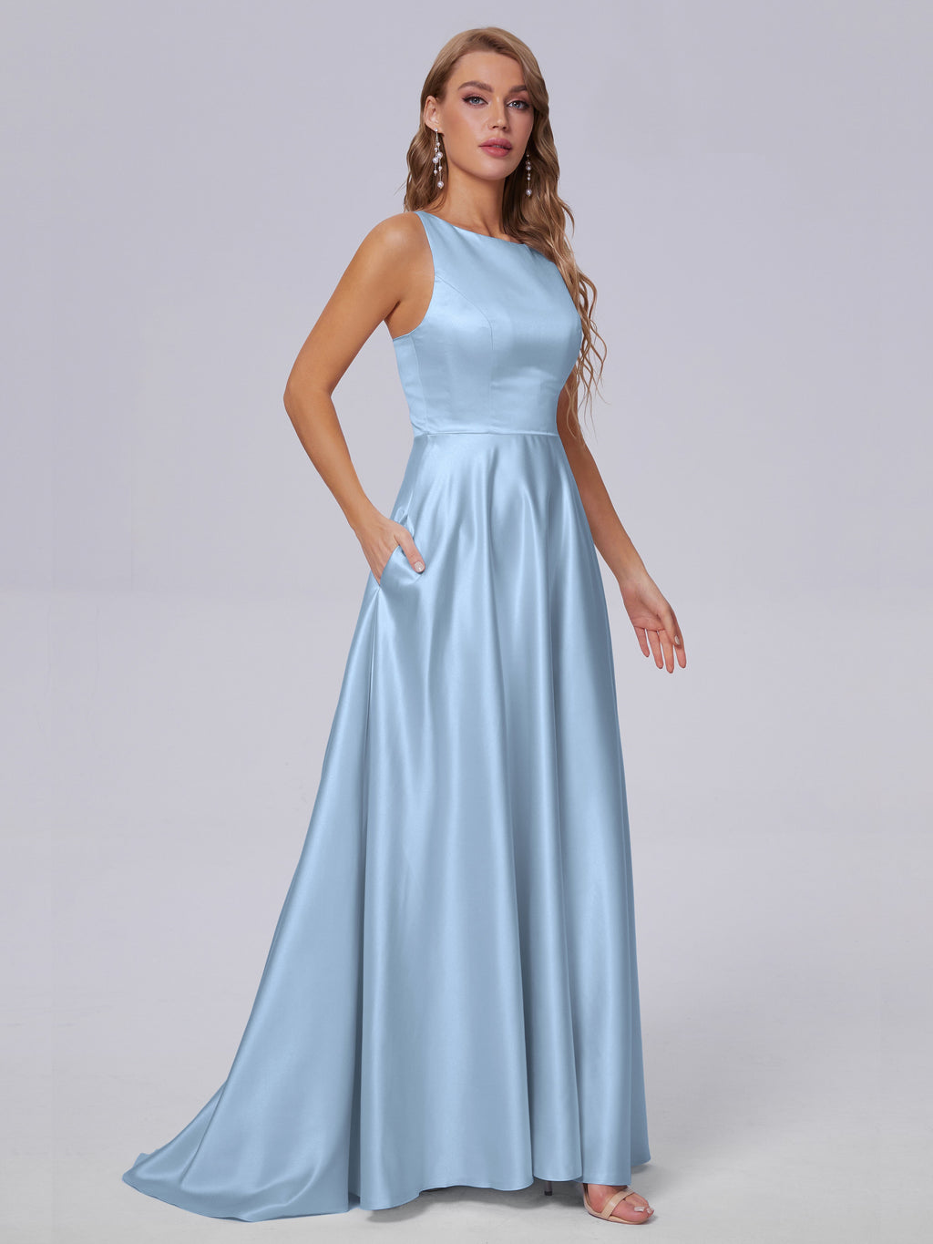 Fiona Sleeveless Satin Long Bridesmaid Dresses