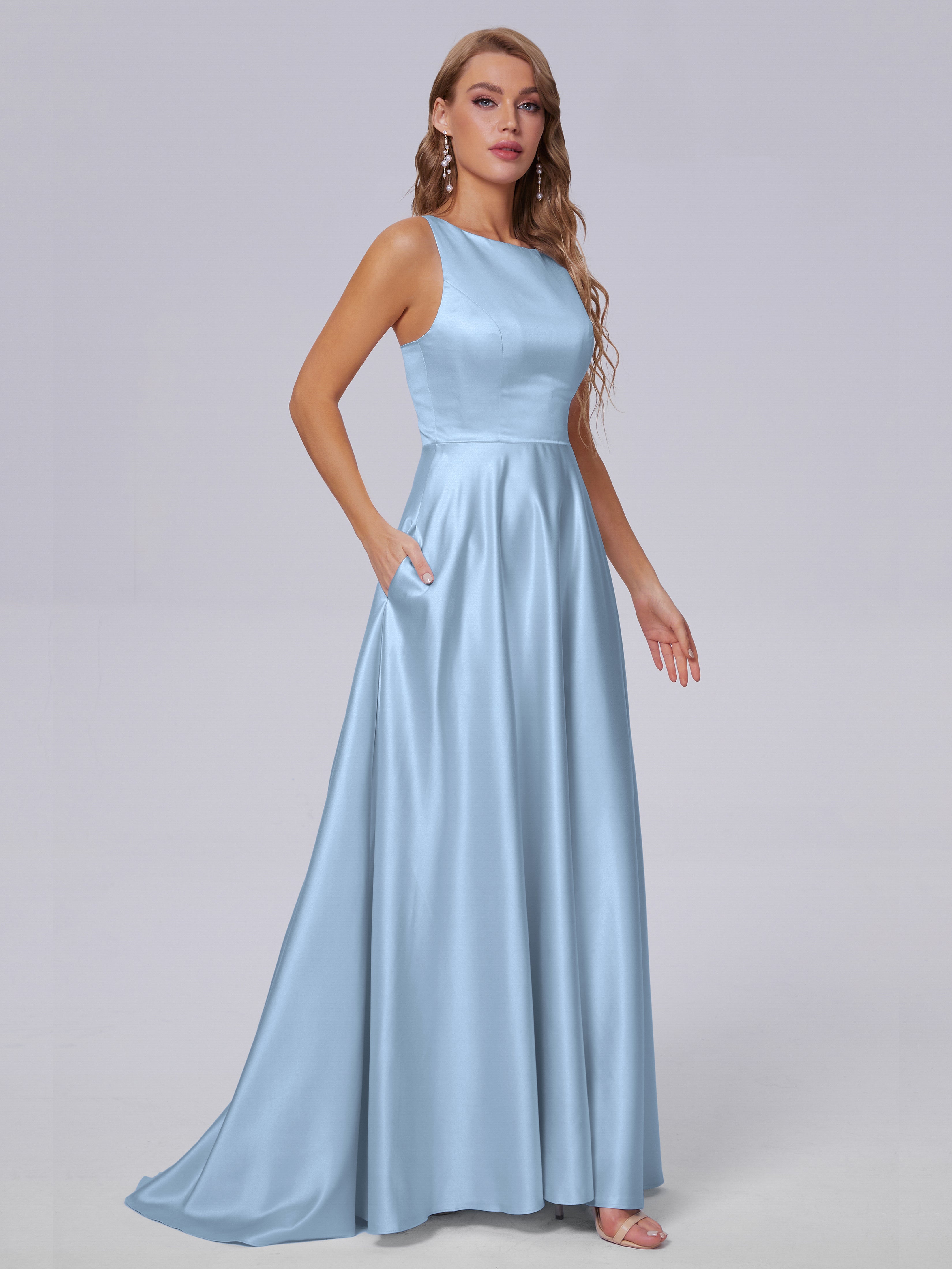 Fiona Sleeveless Satin Long Bridesmaid Dresses