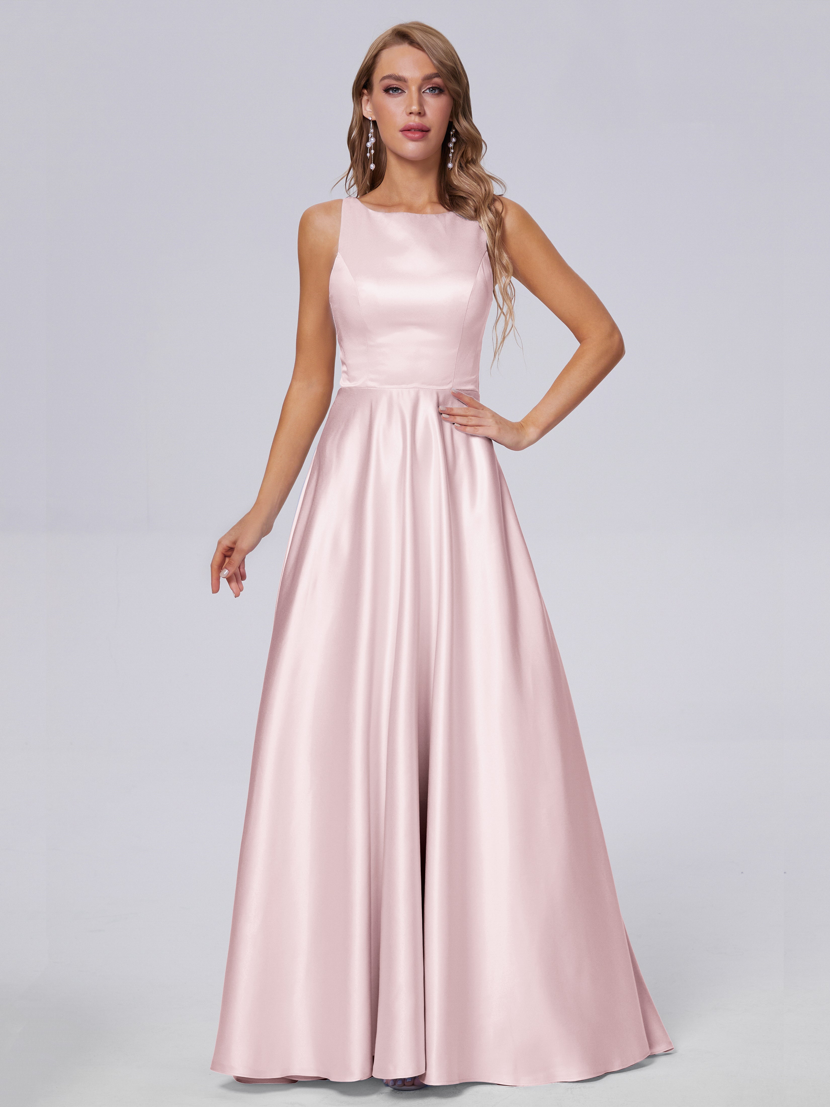 Fiona Sleeveless Satin Long Bridesmaid Dresses