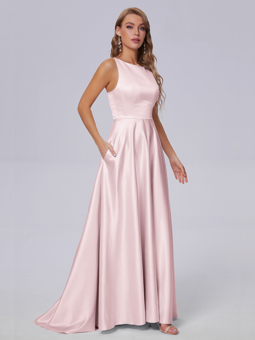 Fiona Sleeveless Satin Long Bridesmaid Dresses