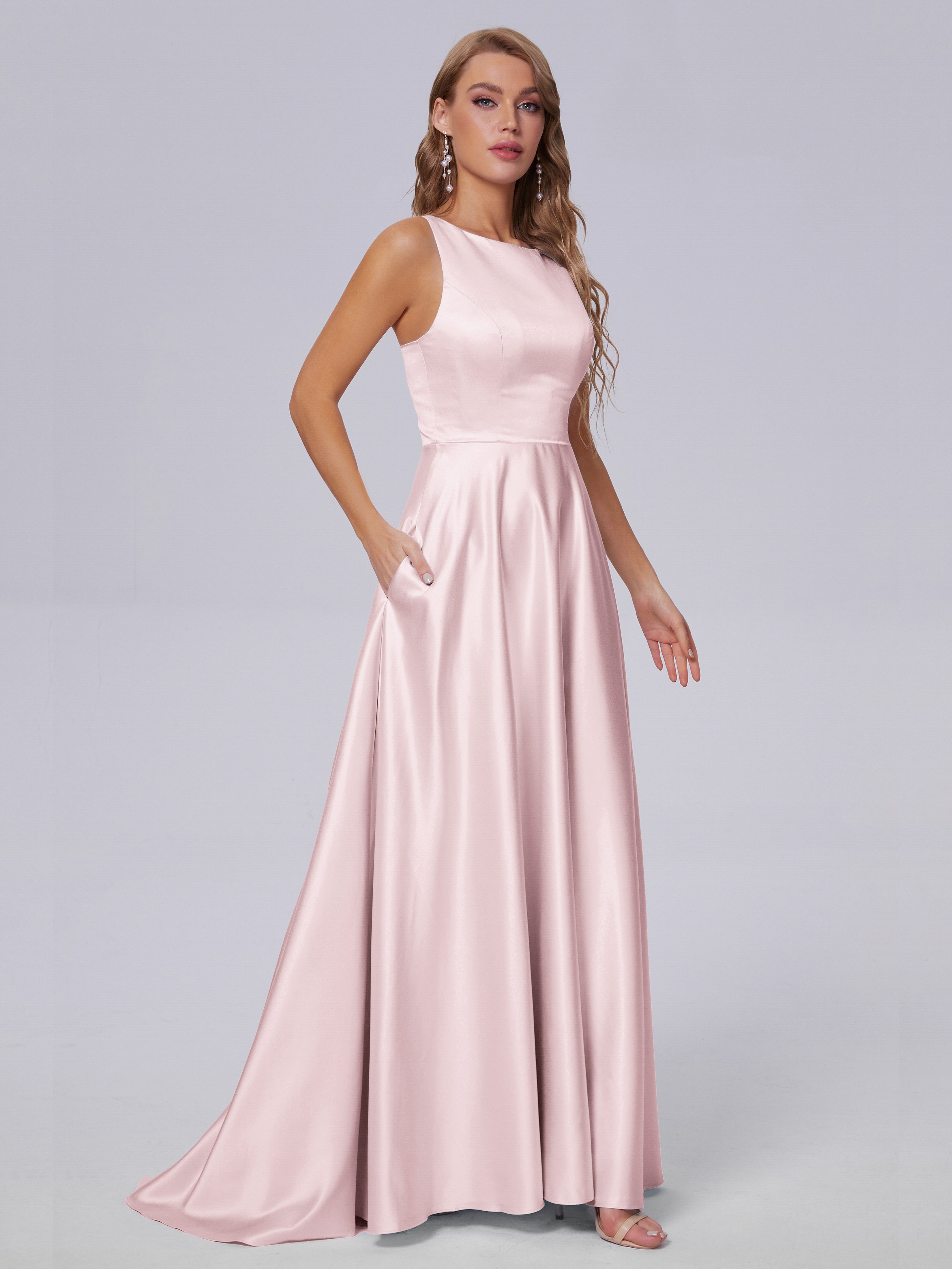 Fiona Sleeveless Satin Long Bridesmaid Dresses