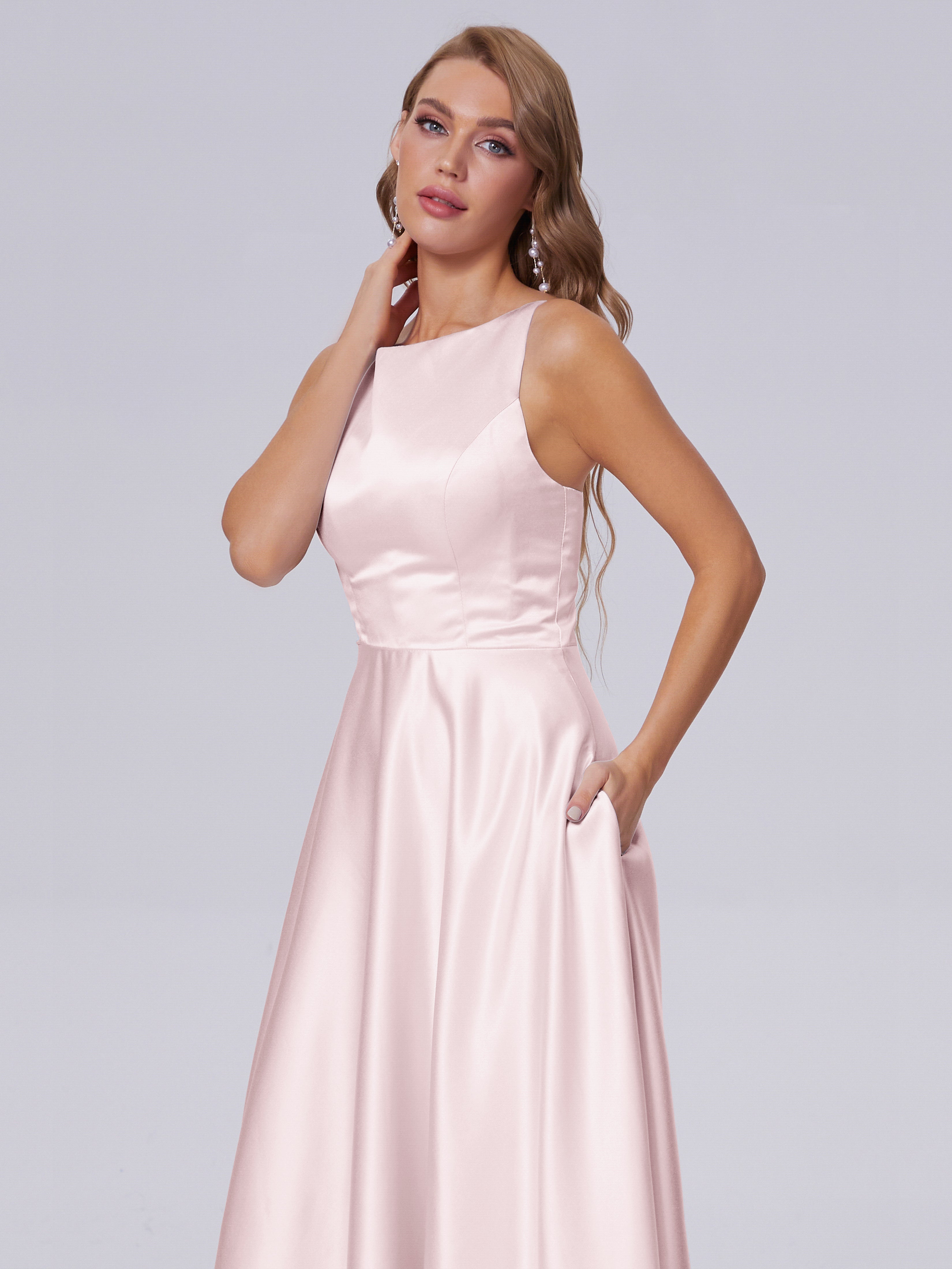 Fiona Sleeveless Satin Long Bridesmaid Dresses