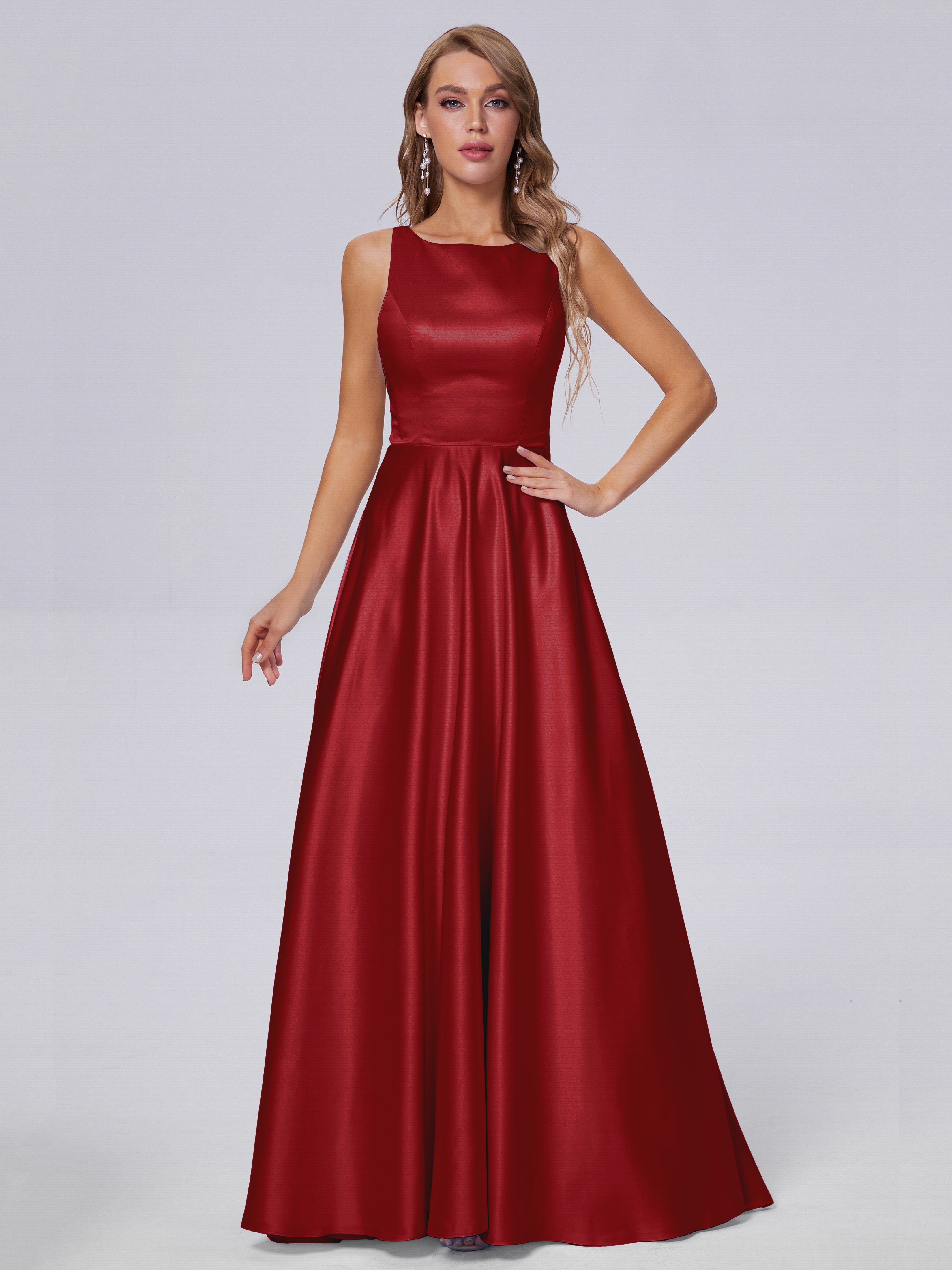 Fiona Sleeveless Satin Long Bridesmaid Dresses