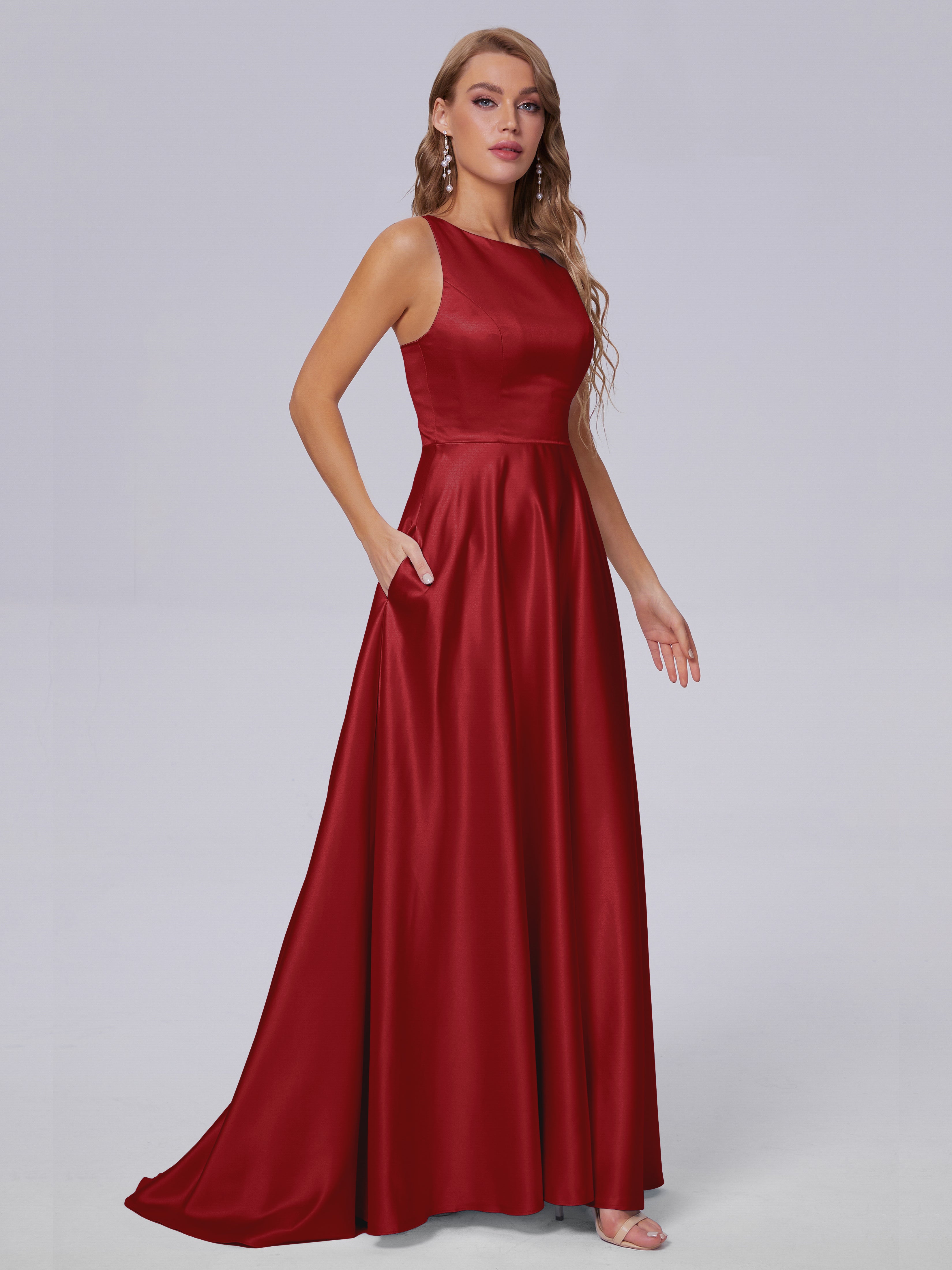 Fiona Sleeveless Satin Long Bridesmaid Dresses