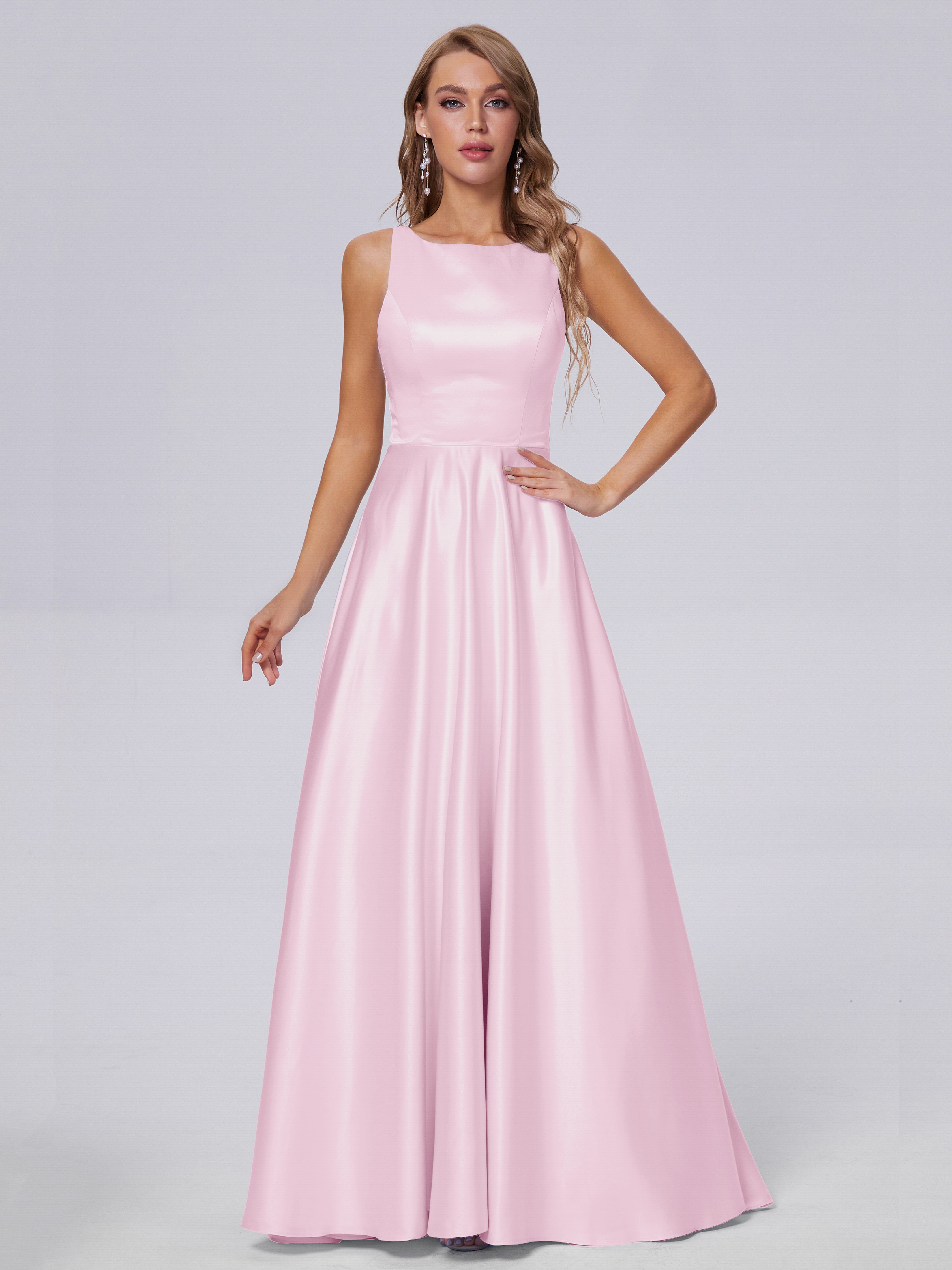 Fiona Sleeveless Satin Long Bridesmaid Dresses