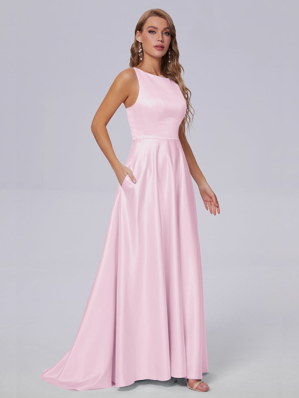 Fiona Sleeveless Satin Long Bridesmaid Dresses