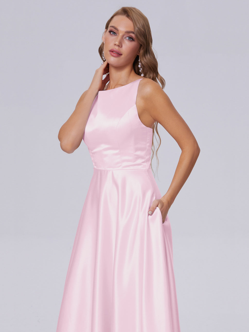Fiona Sleeveless Satin Long Bridesmaid Dresses