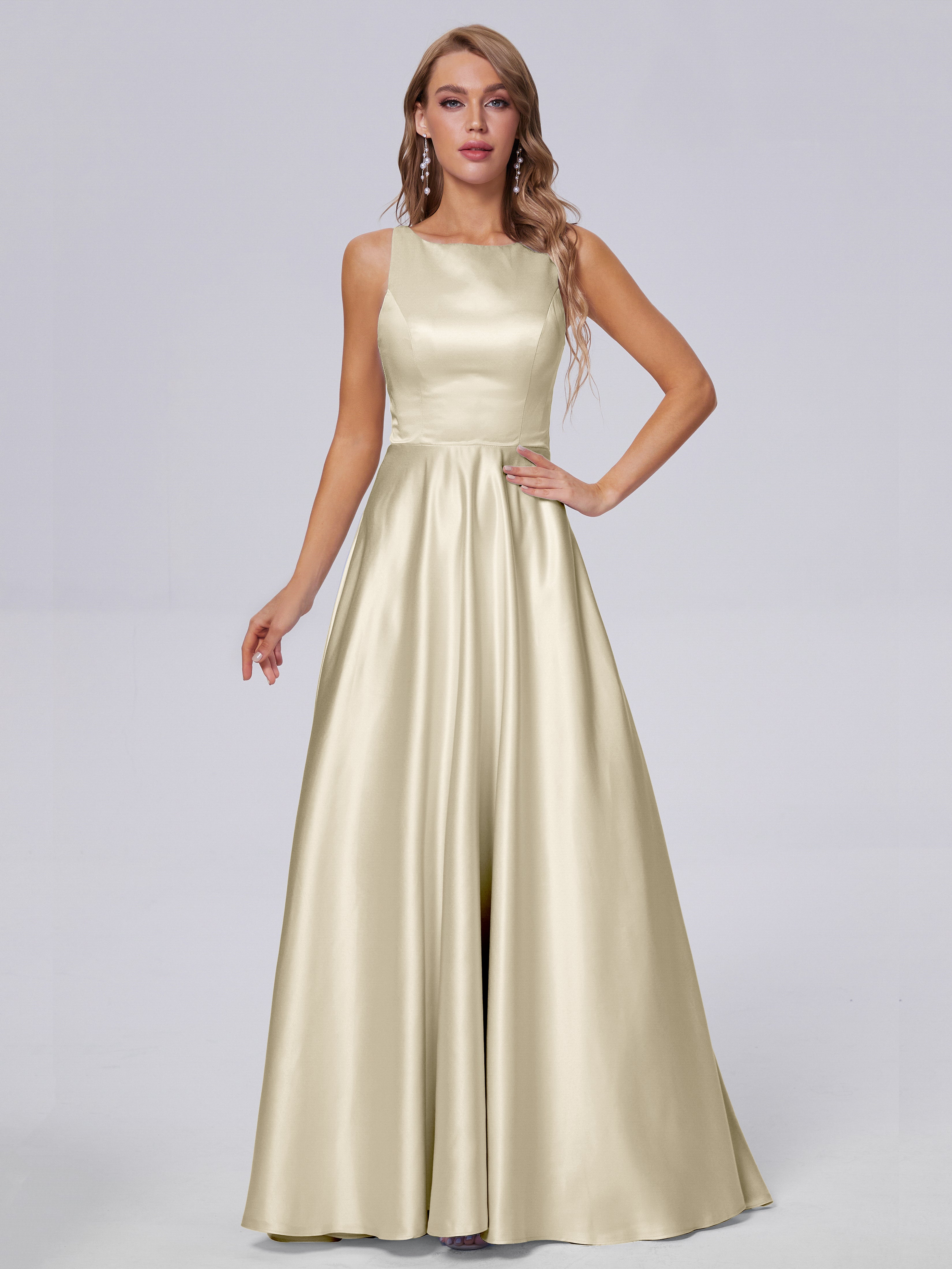 Fiona Sleeveless Satin Long Bridesmaid Dresses