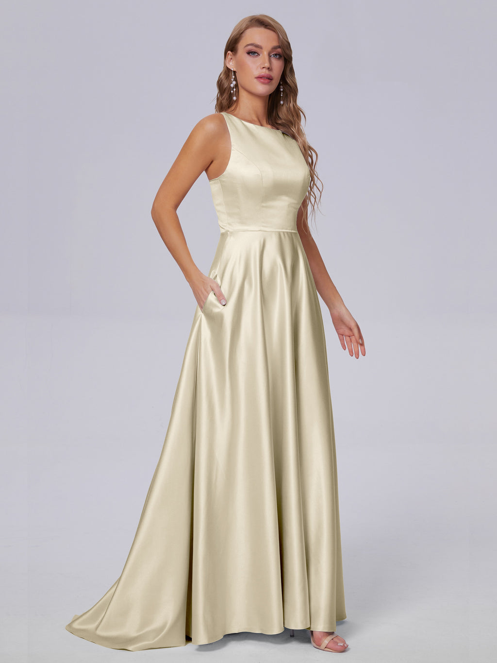 Fiona Sleeveless Satin Long Bridesmaid Dresses