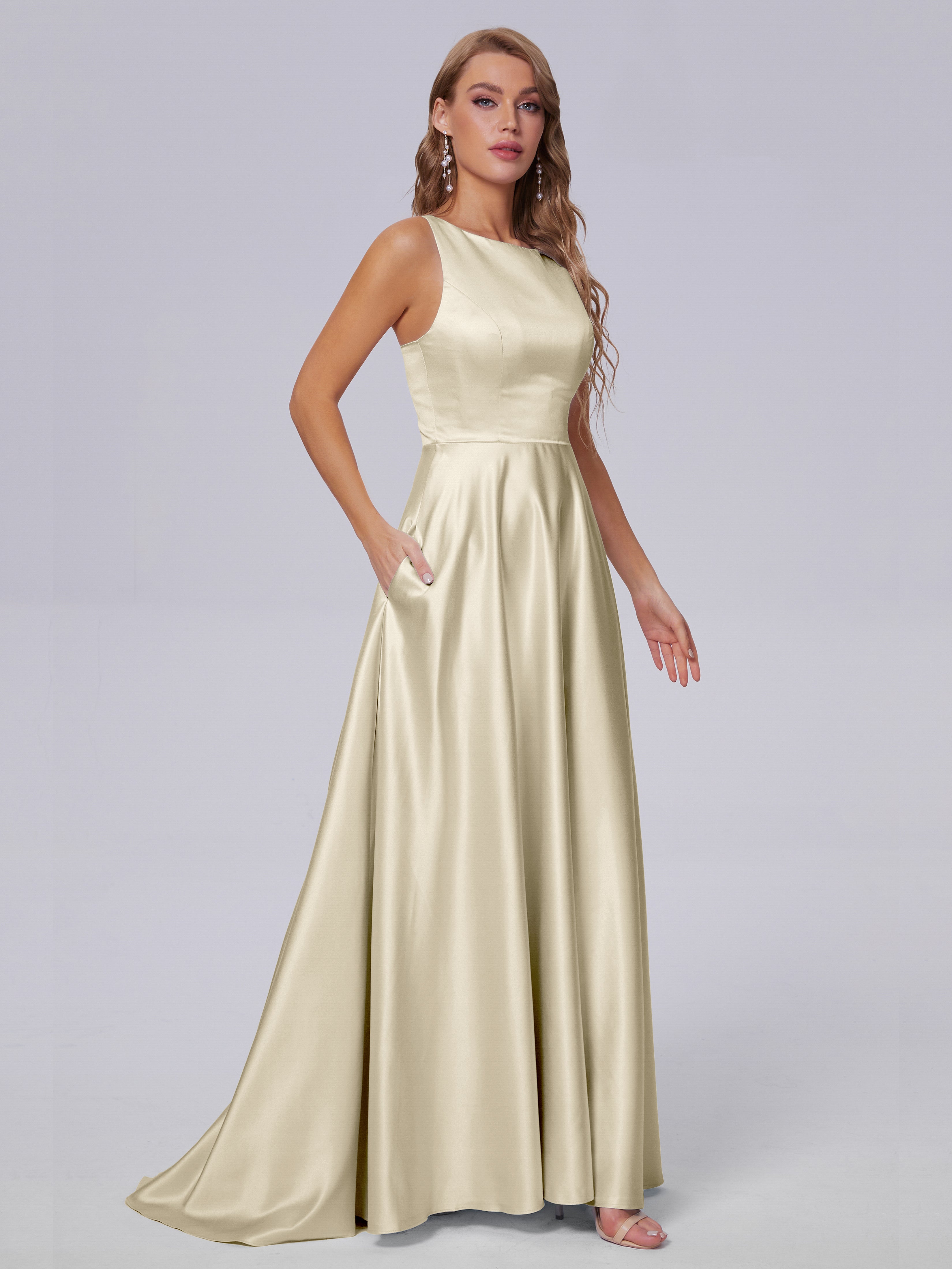 Fiona Sleeveless Satin Long Bridesmaid Dresses