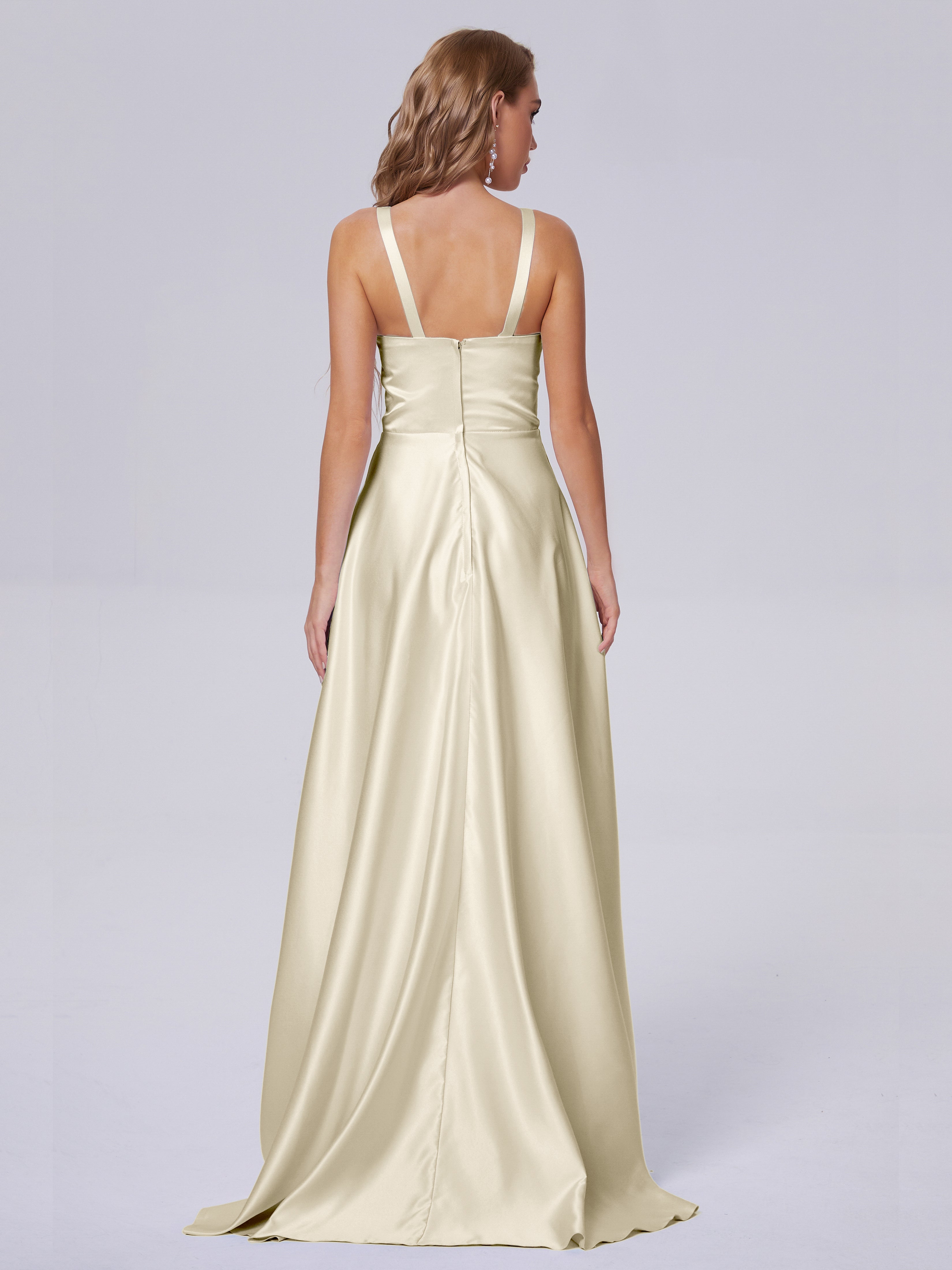 Fiona Sleeveless Satin Long Bridesmaid Dresses