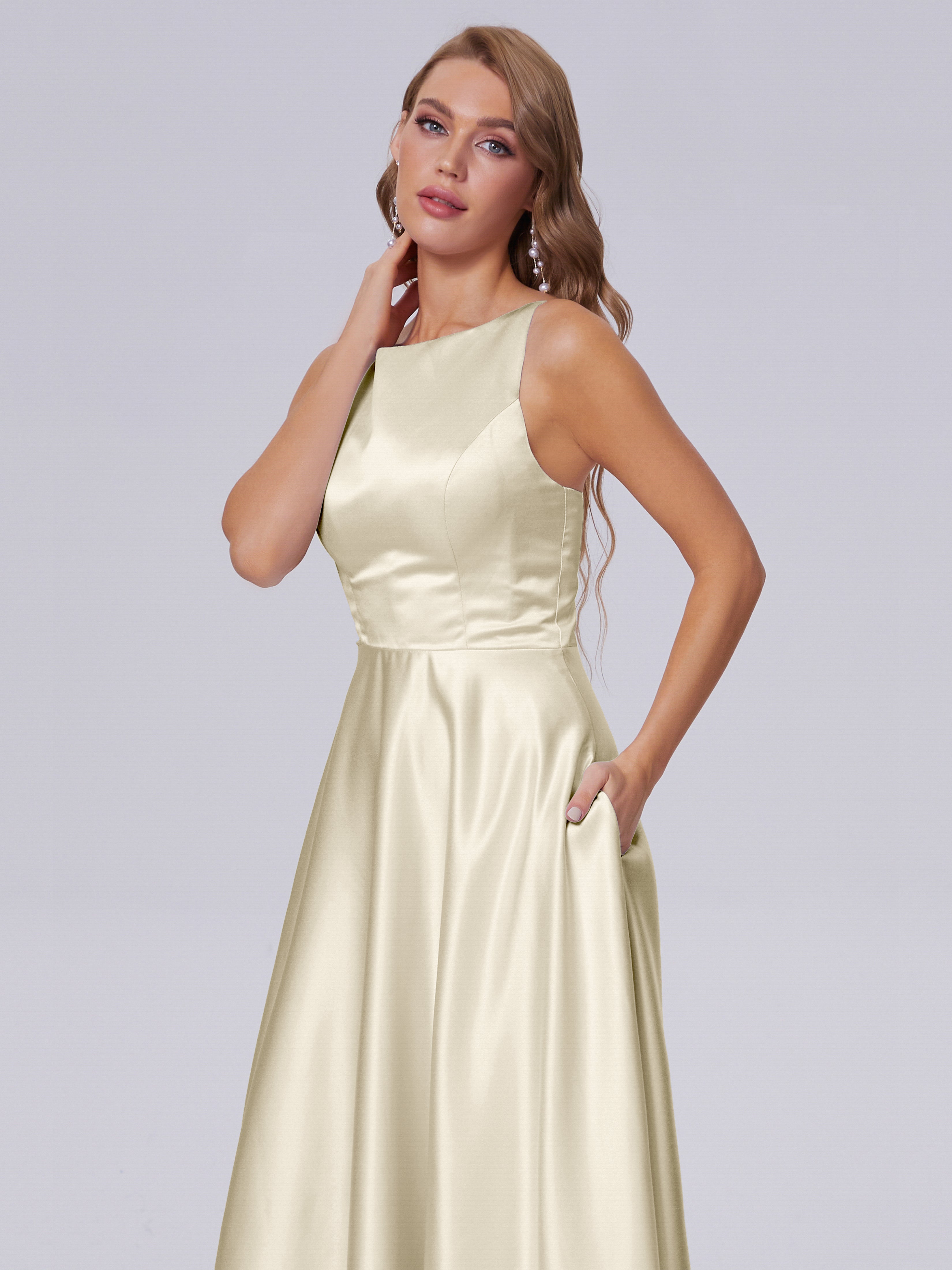 Fiona Sleeveless Satin Long Bridesmaid Dresses
