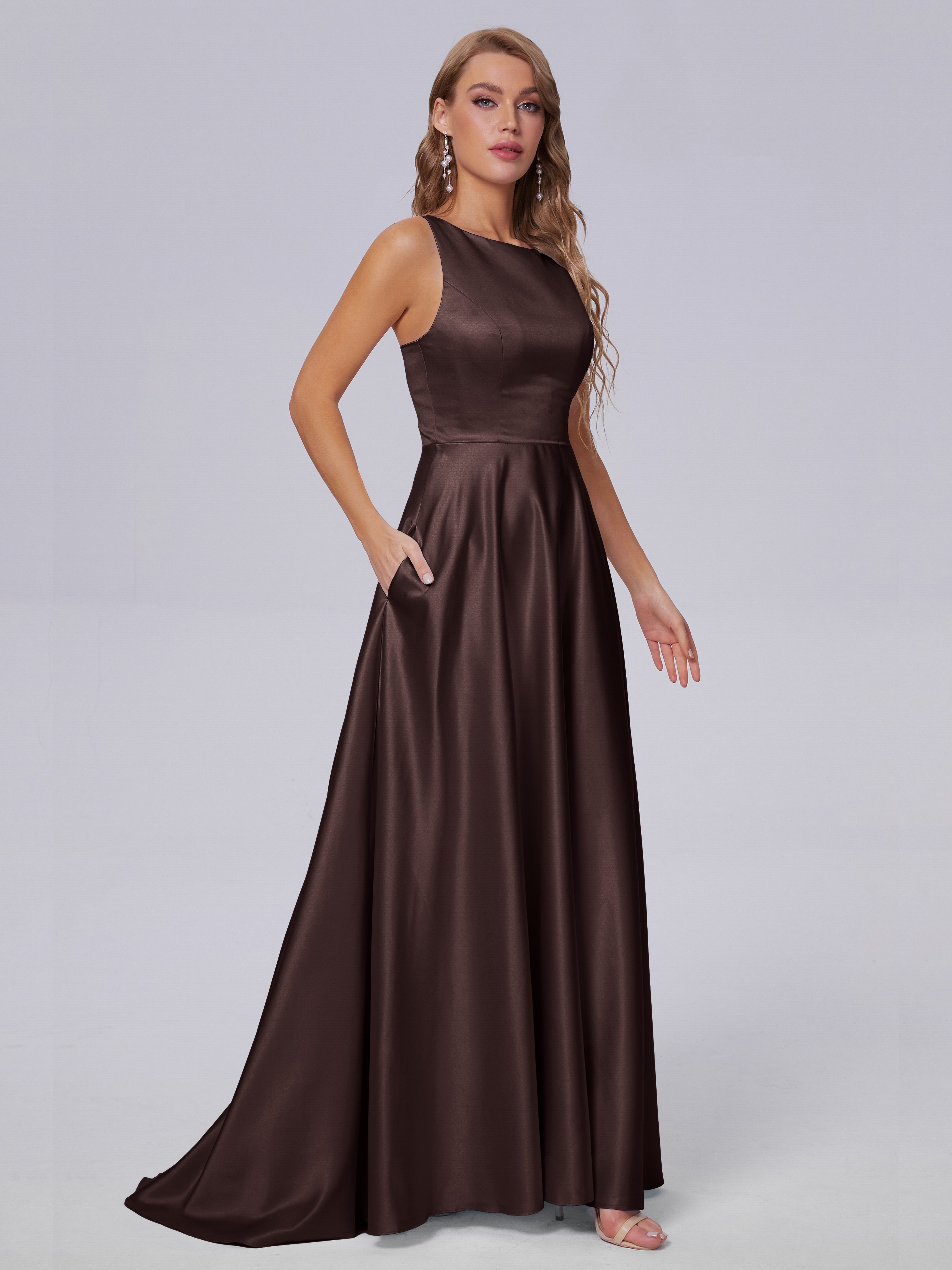 Fiona Sleeveless Satin Long Bridesmaid Dresses