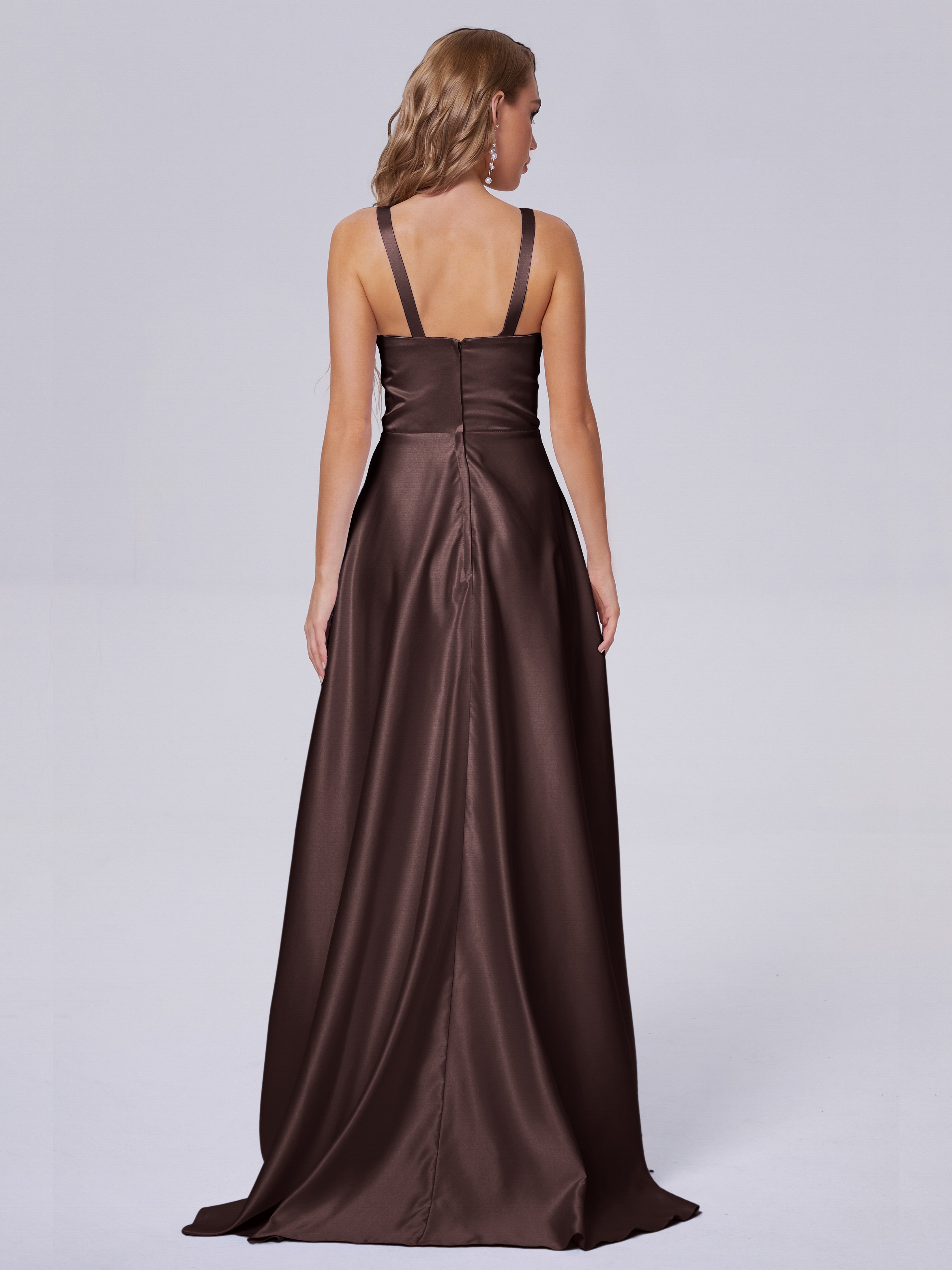 Fiona Sleeveless Satin Long Bridesmaid Dresses