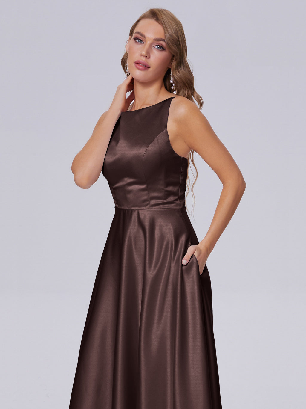 Fiona Sleeveless Satin Long Bridesmaid Dresses