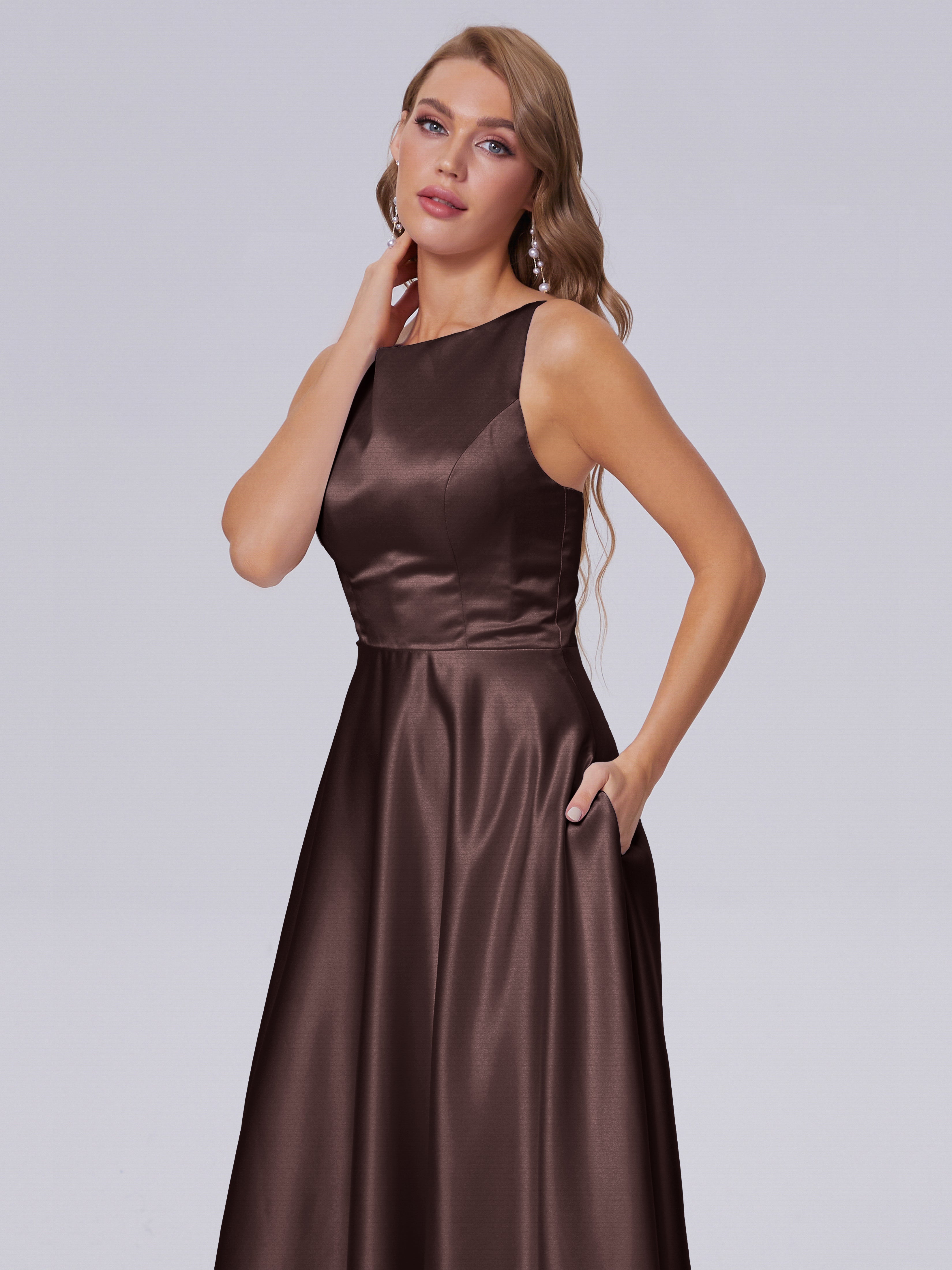 Fiona Sleeveless Satin Long Bridesmaid Dresses