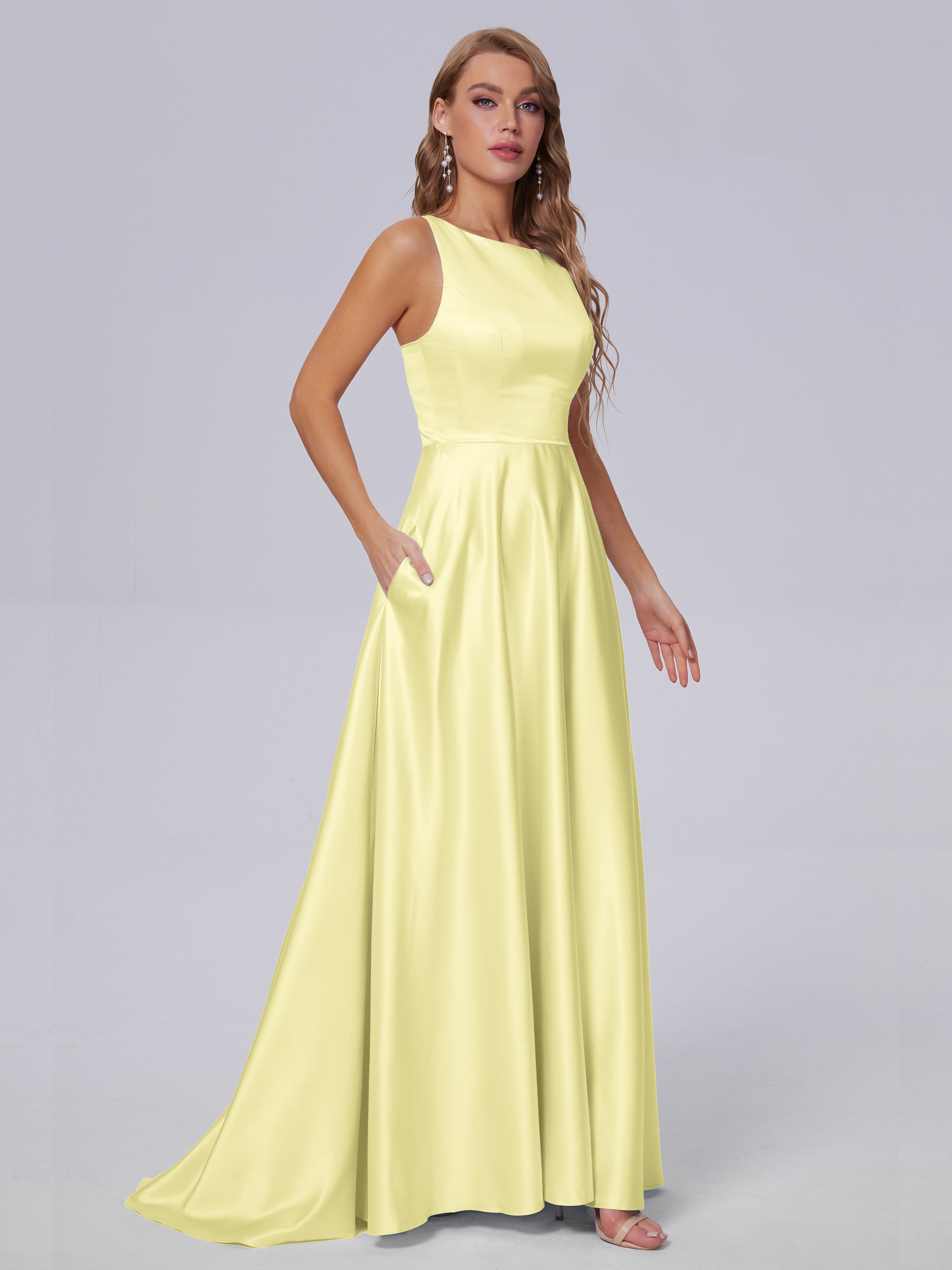 Fiona Sleeveless Satin Long Bridesmaid Dresses