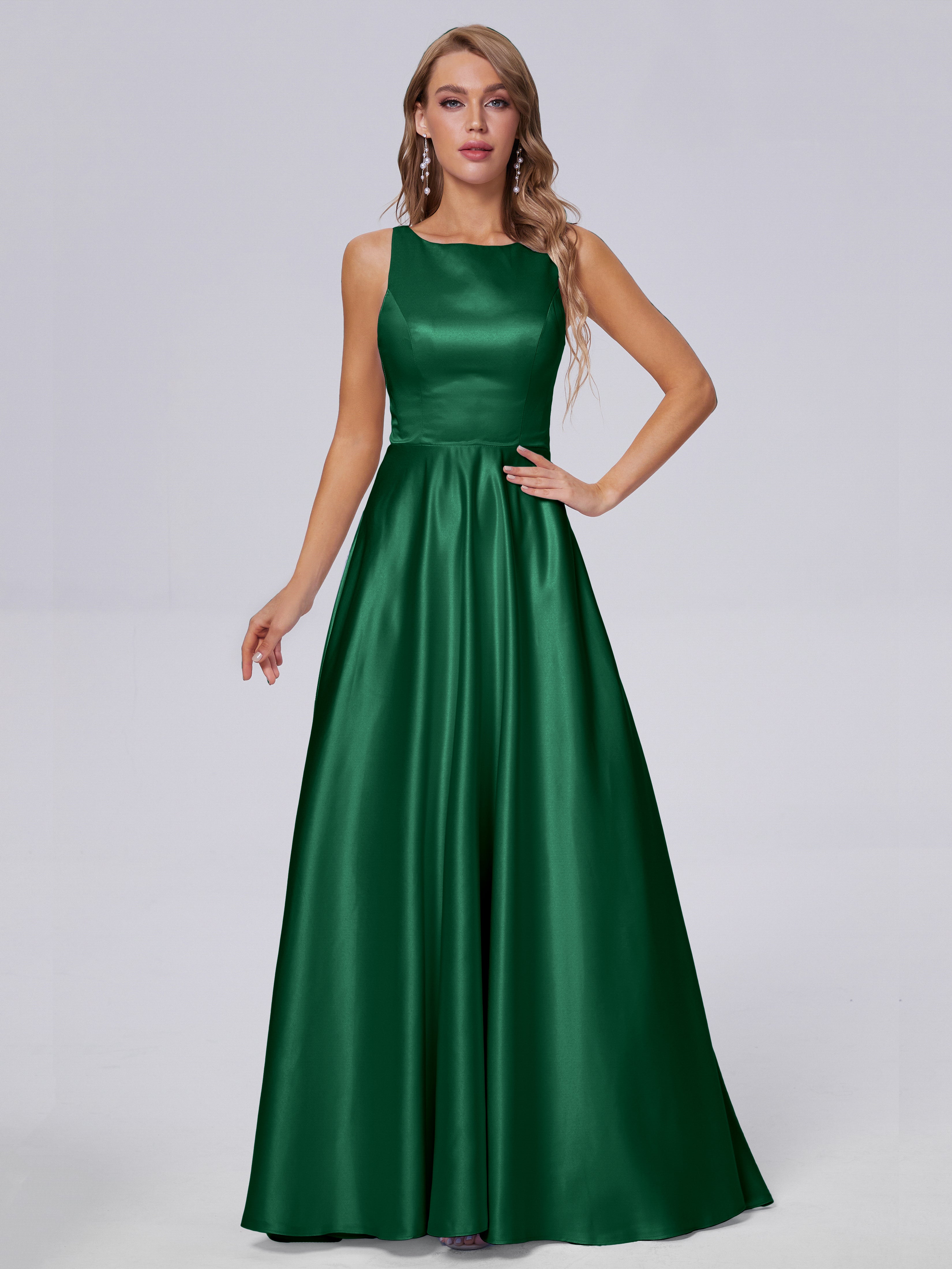 Fiona Sleeveless Satin Long Bridesmaid Dresses