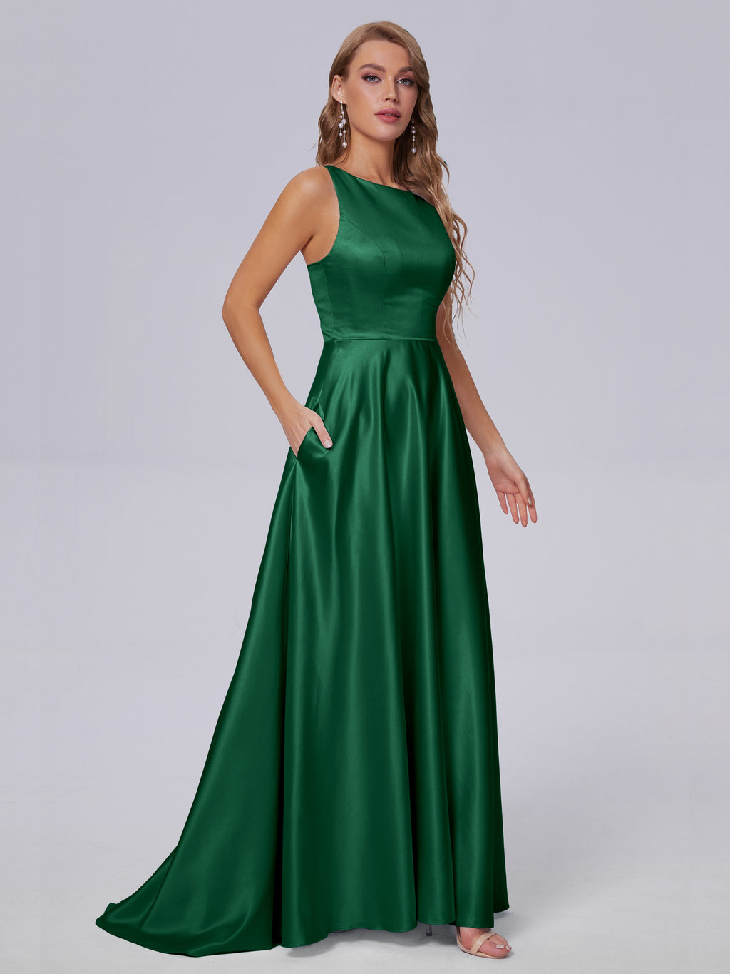 Fiona Sleeveless Satin Long Bridesmaid Dresses