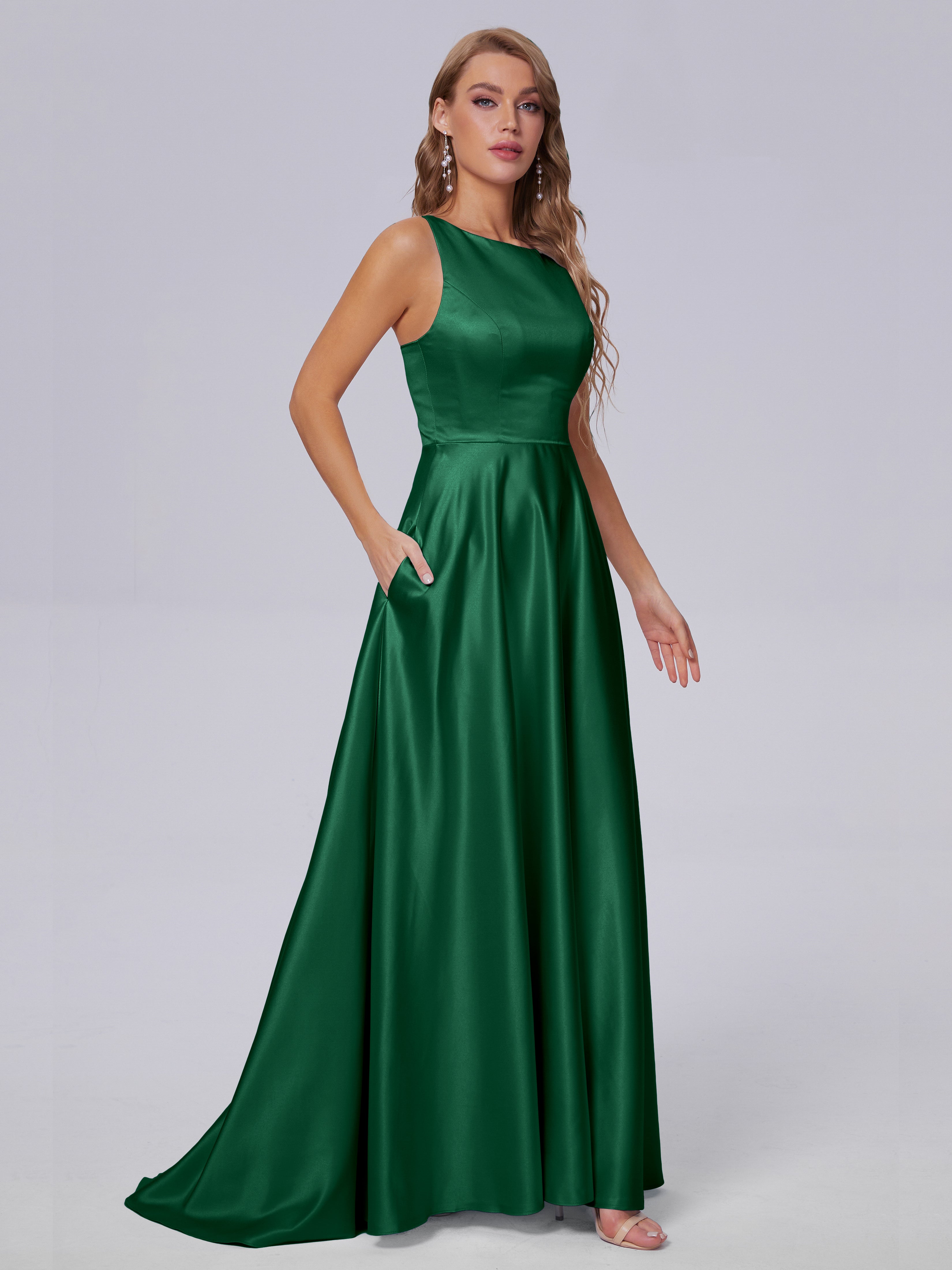 Fiona Sleeveless Satin Long Bridesmaid Dresses