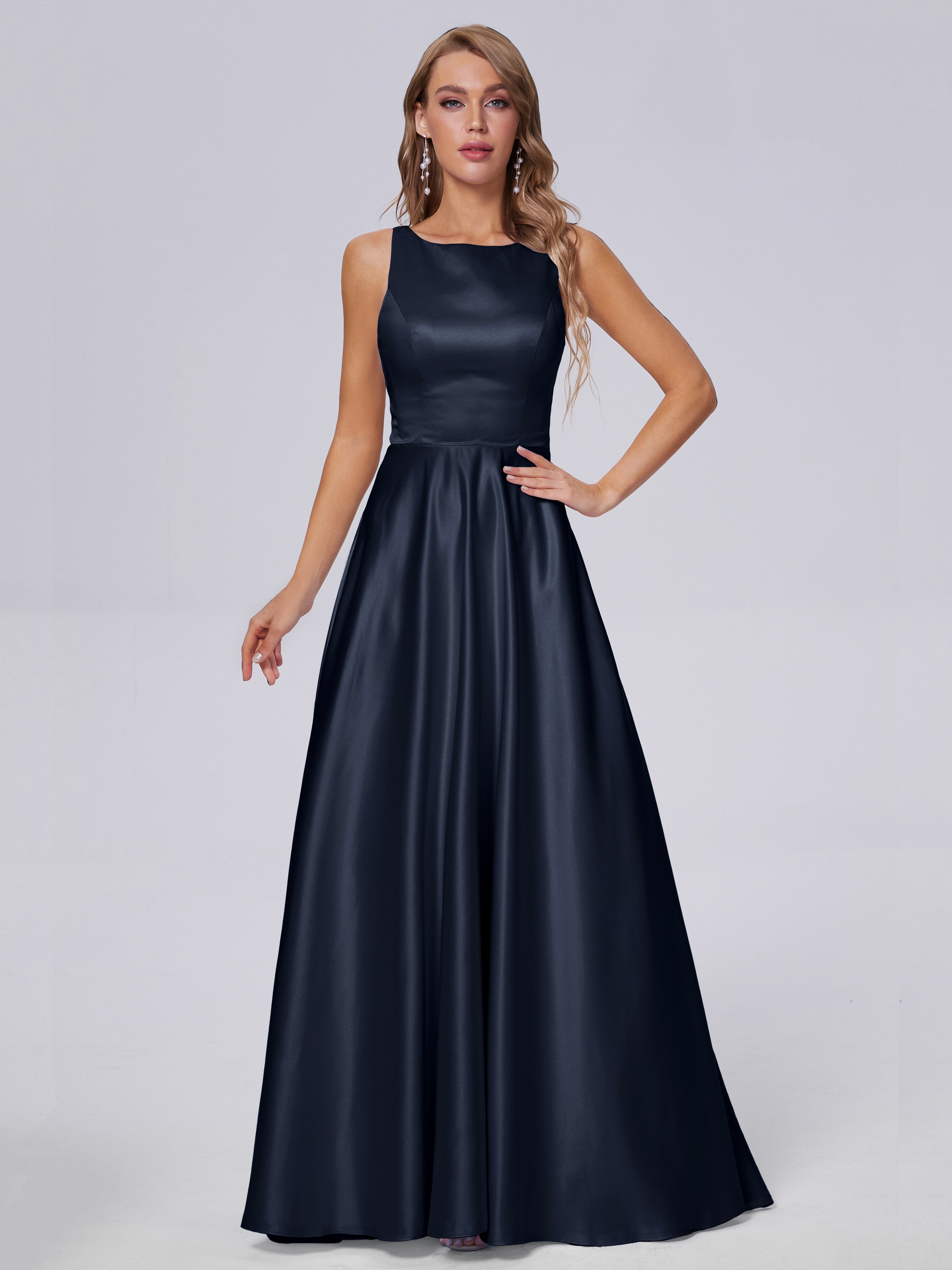 Fiona Sleeveless Satin Long Bridesmaid Dresses