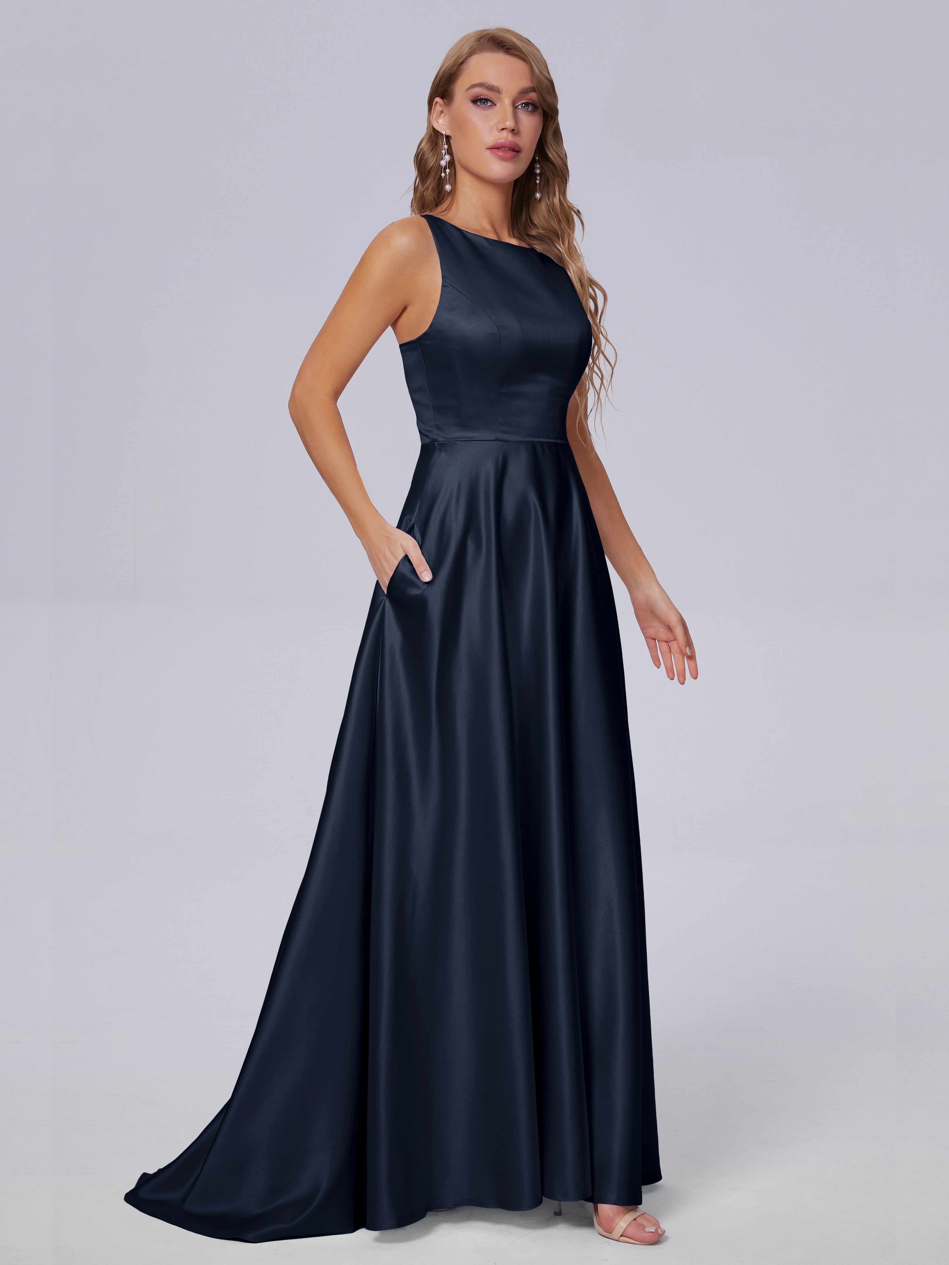 Fiona Sleeveless Satin Long Bridesmaid Dresses
