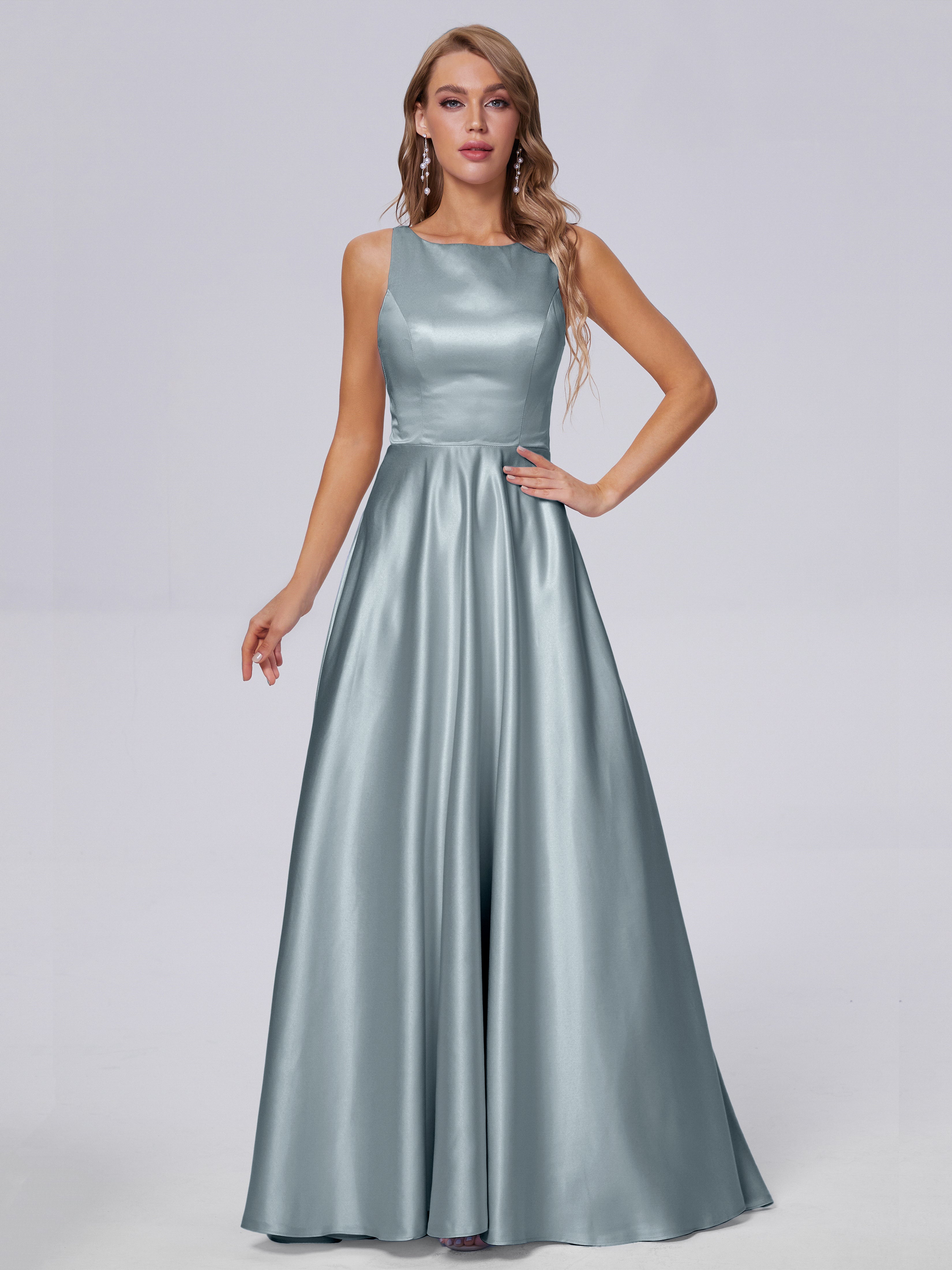 Fiona Sleeveless Satin Long Bridesmaid Dresses