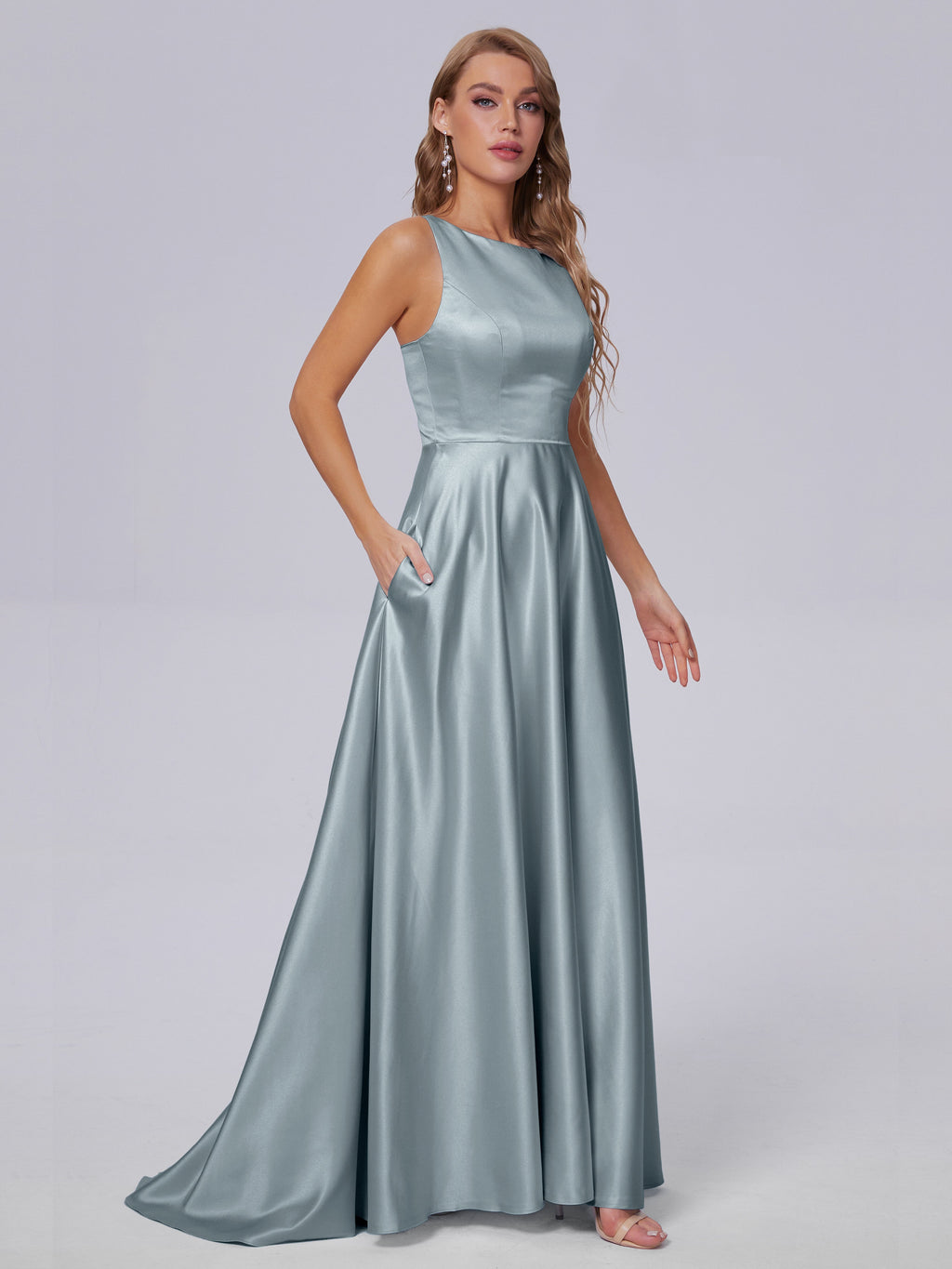Fiona Sleeveless Satin Long Bridesmaid Dresses