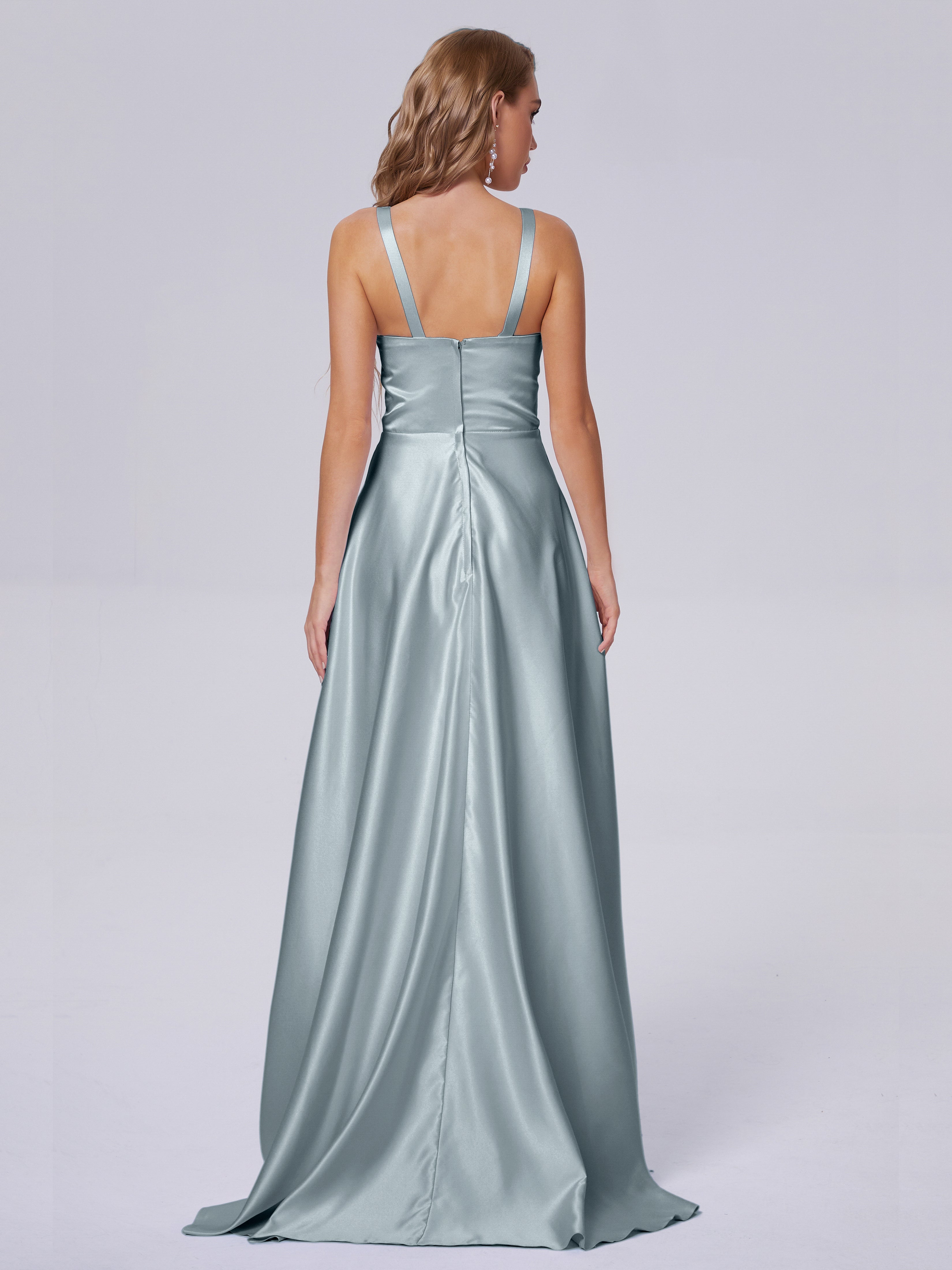 Fiona Sleeveless Satin Long Bridesmaid Dresses