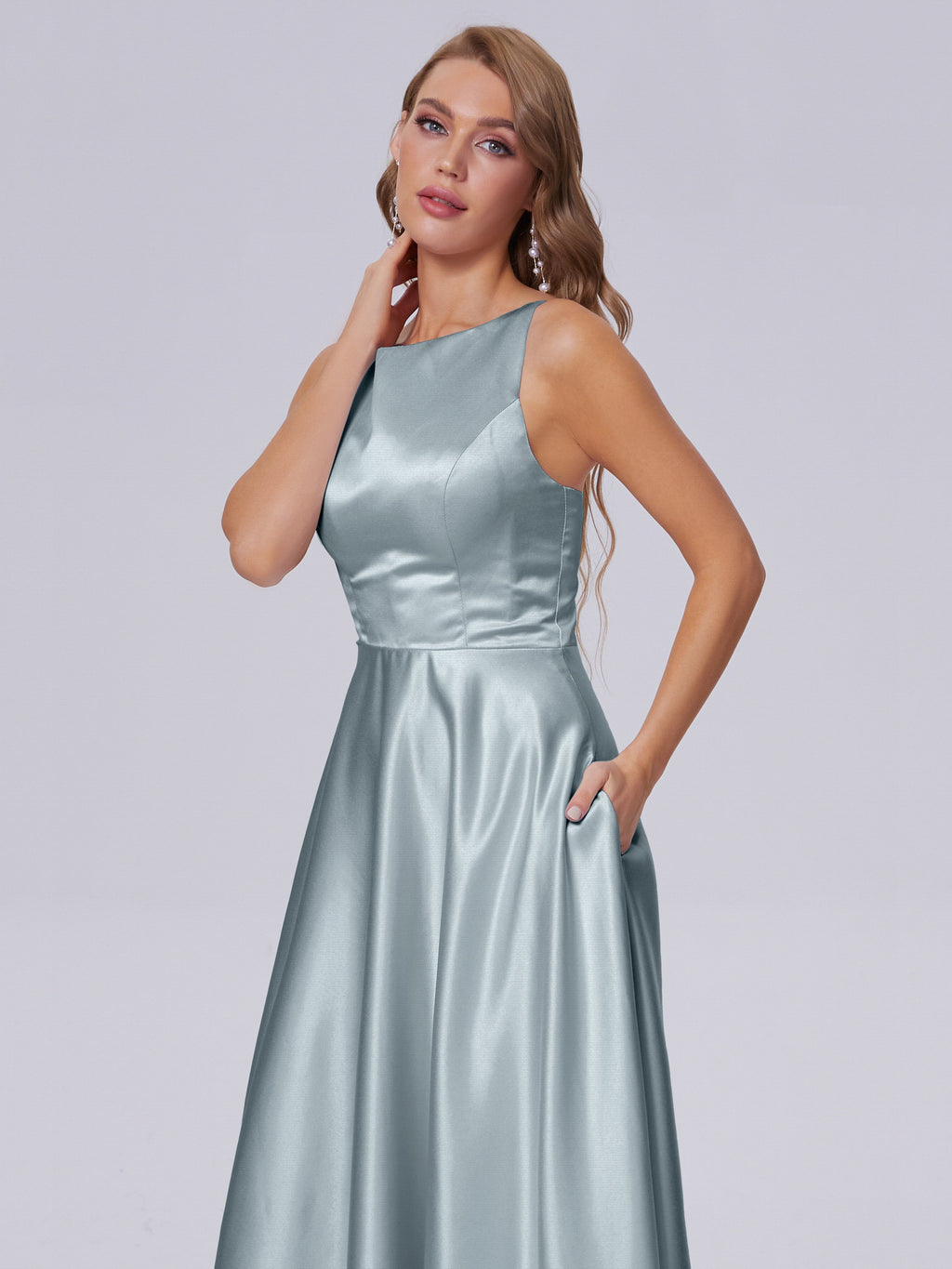 Fiona Sleeveless Satin Long Bridesmaid Dresses