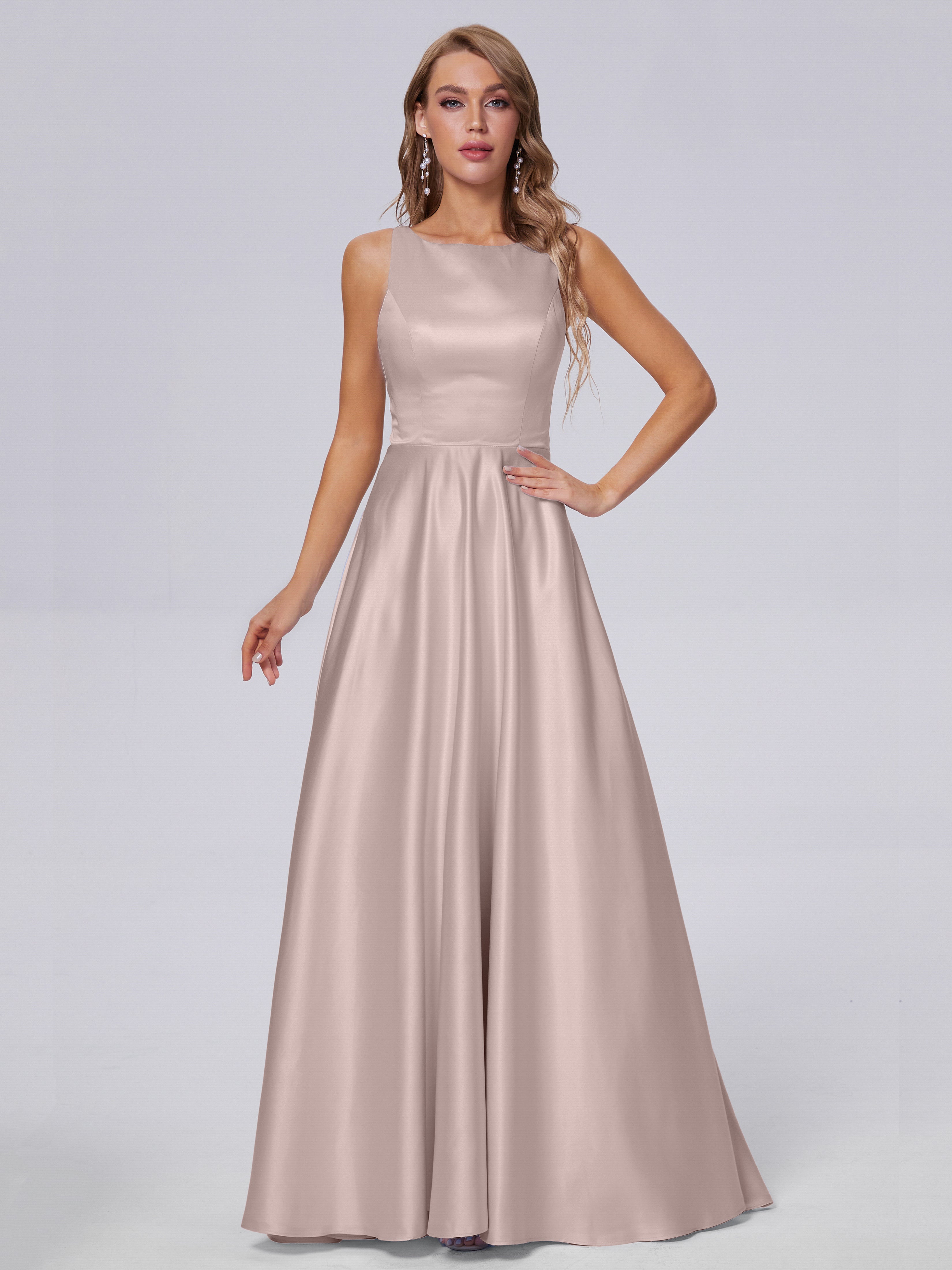 Fiona Sleeveless Satin Long Bridesmaid Dresses