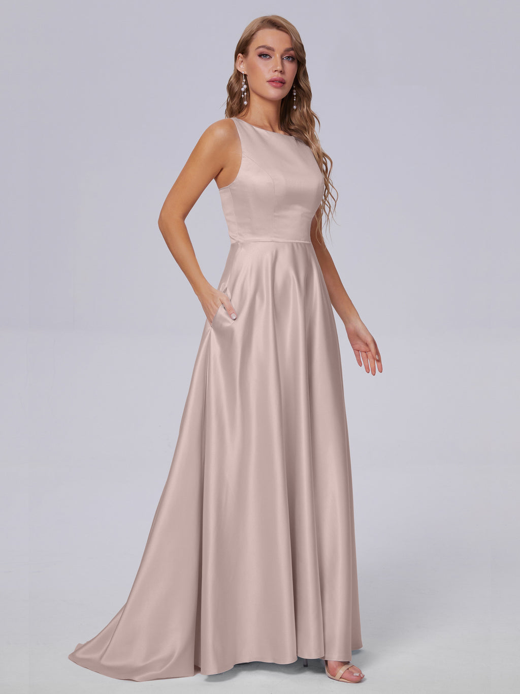 Fiona Sleeveless Satin Long Bridesmaid Dresses