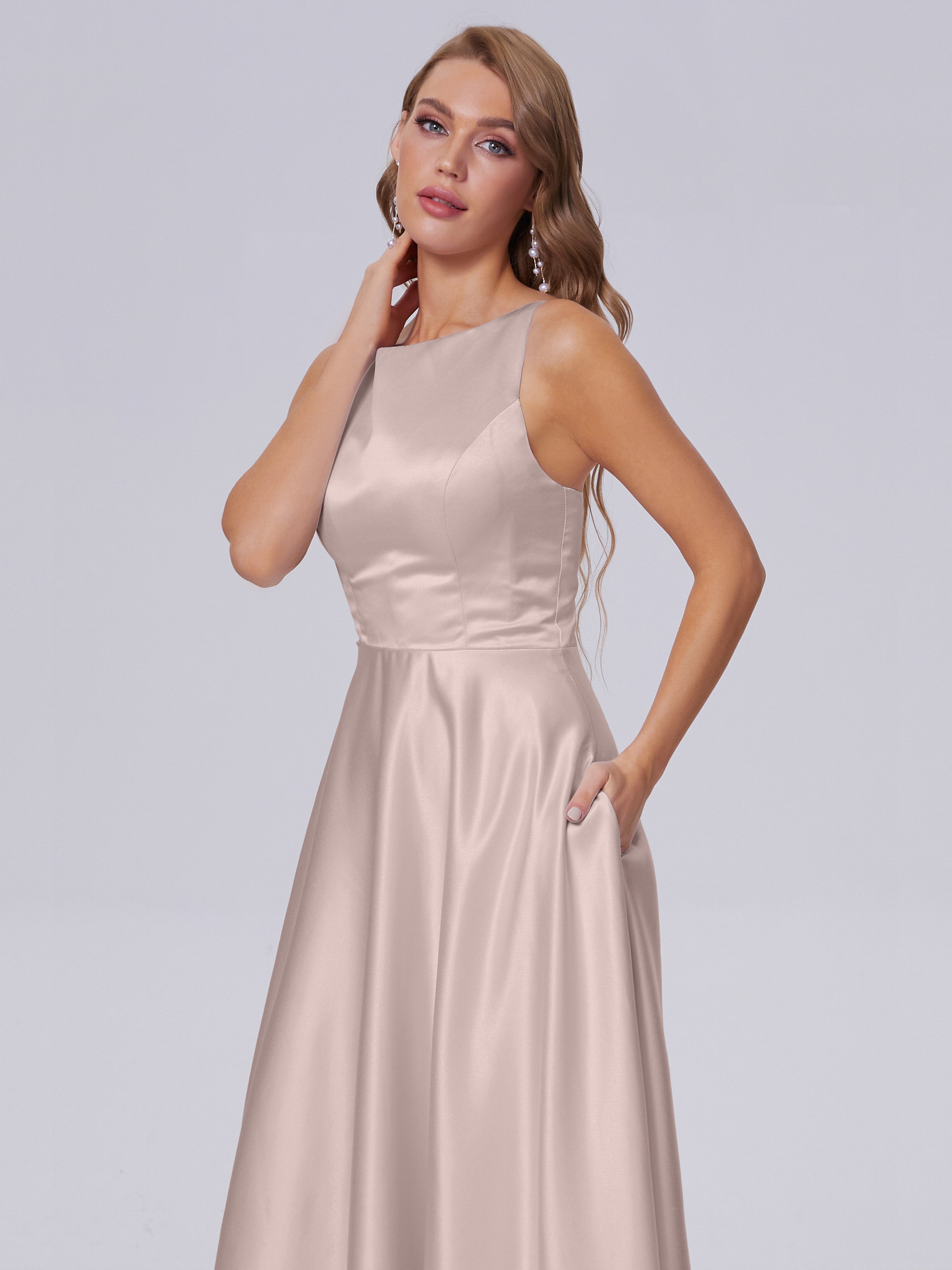 Fiona Sleeveless Satin Long Bridesmaid Dresses