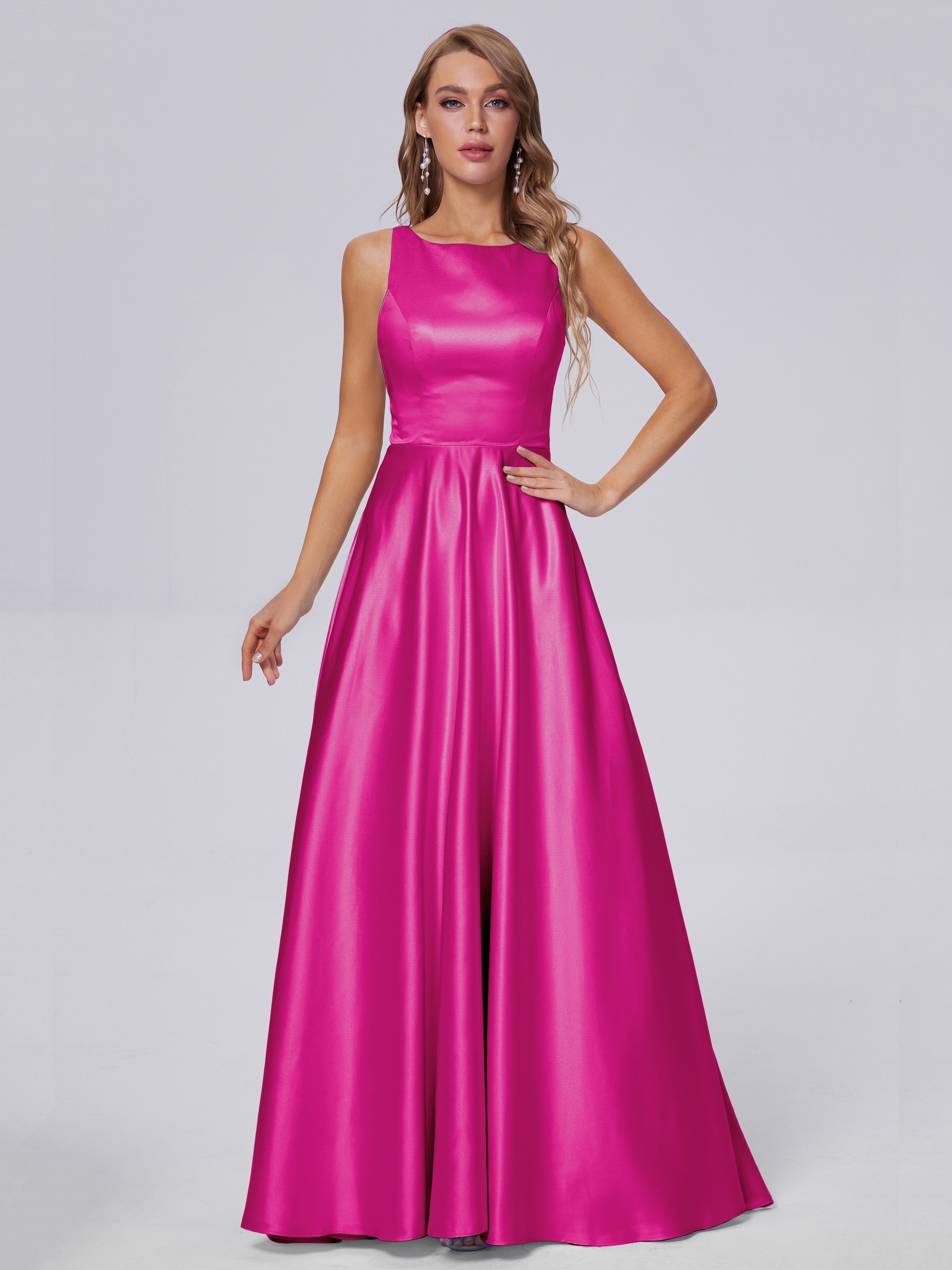 Fiona Sleeveless Satin Long Bridesmaid Dresses