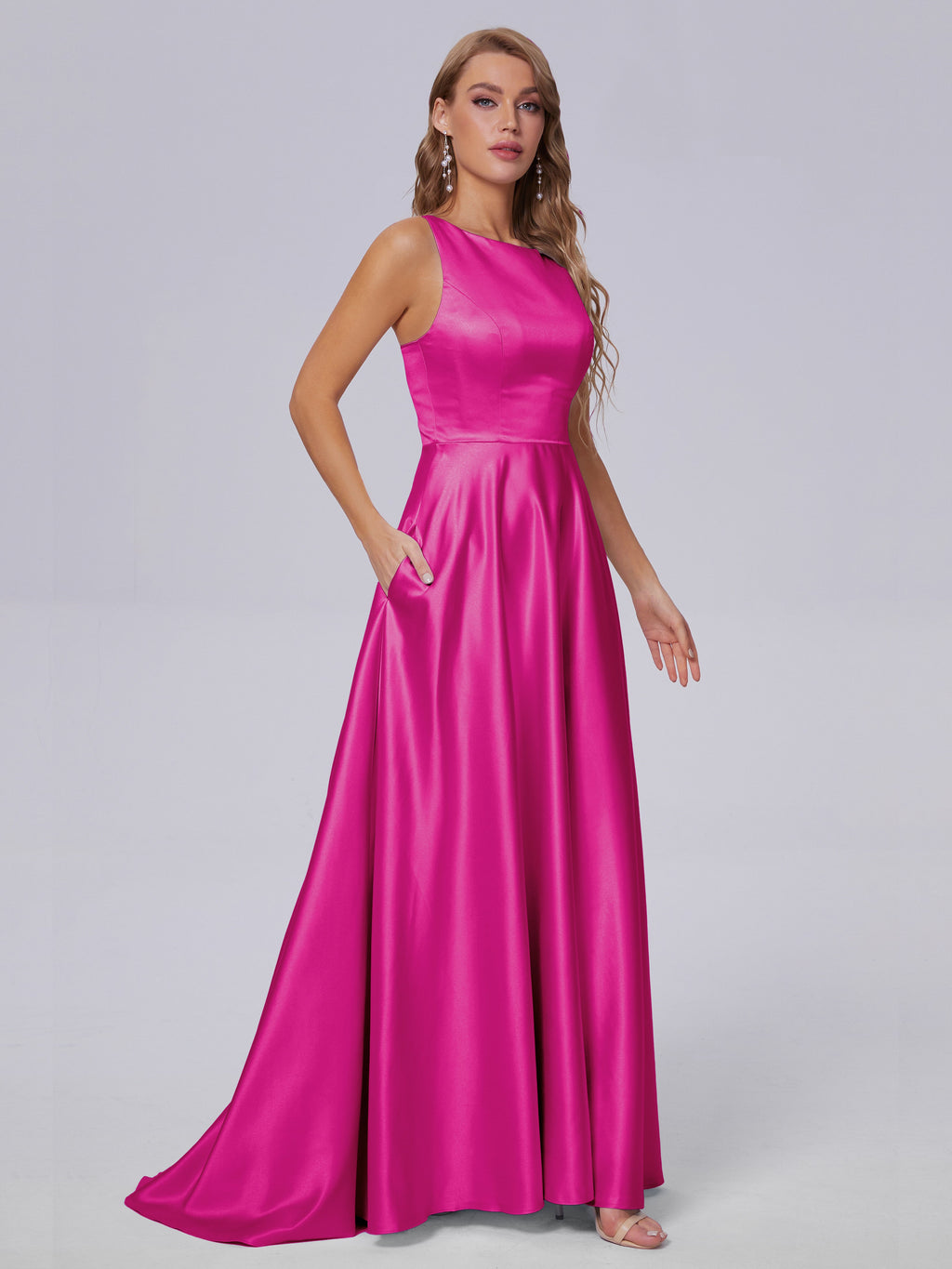 Fiona Sleeveless Satin Long Bridesmaid Dresses