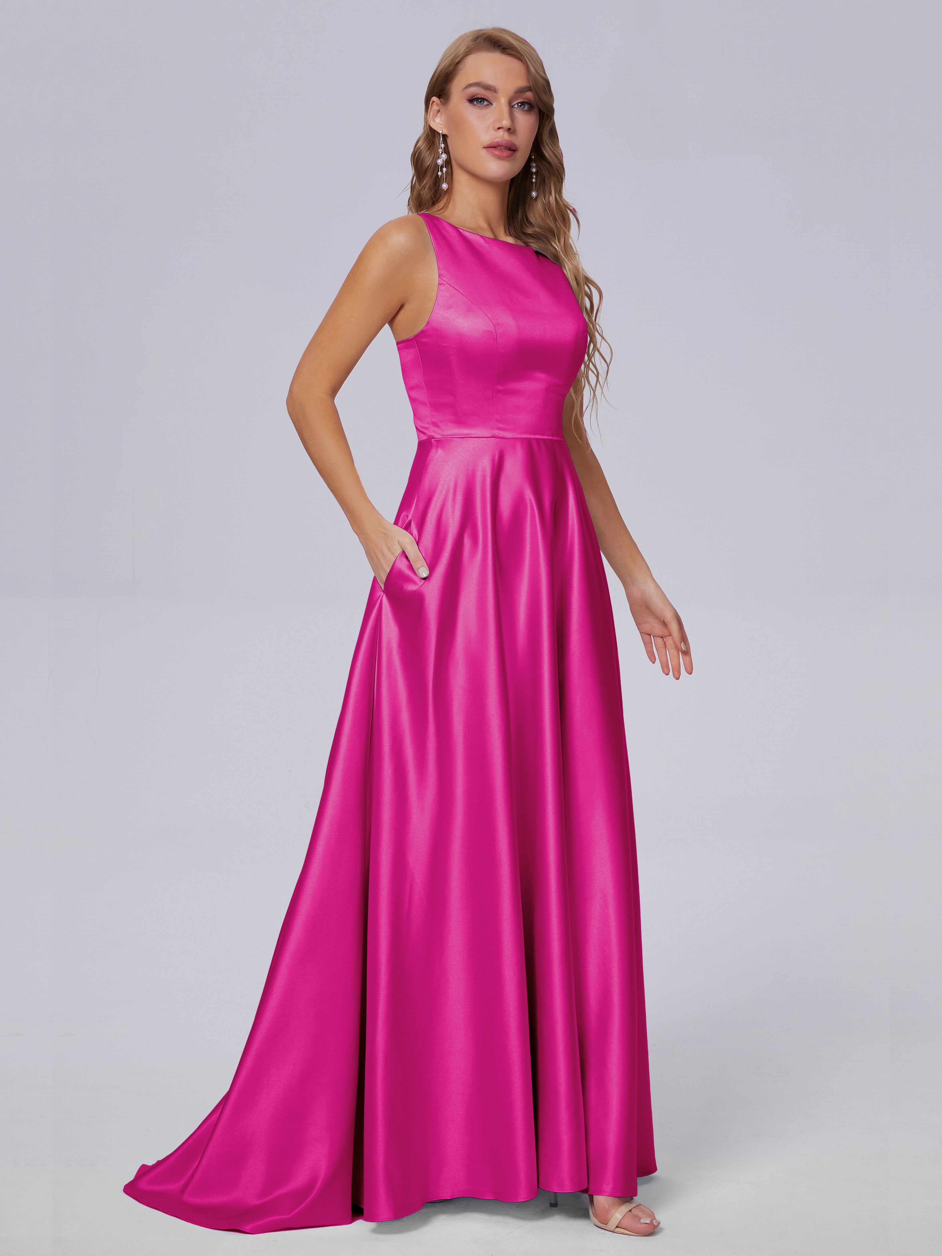 Fiona Sleeveless Satin Long Bridesmaid Dresses