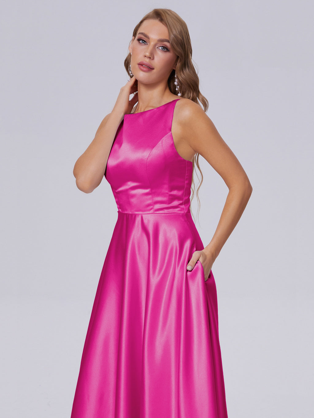 Fiona Sleeveless Satin Long Bridesmaid Dresses