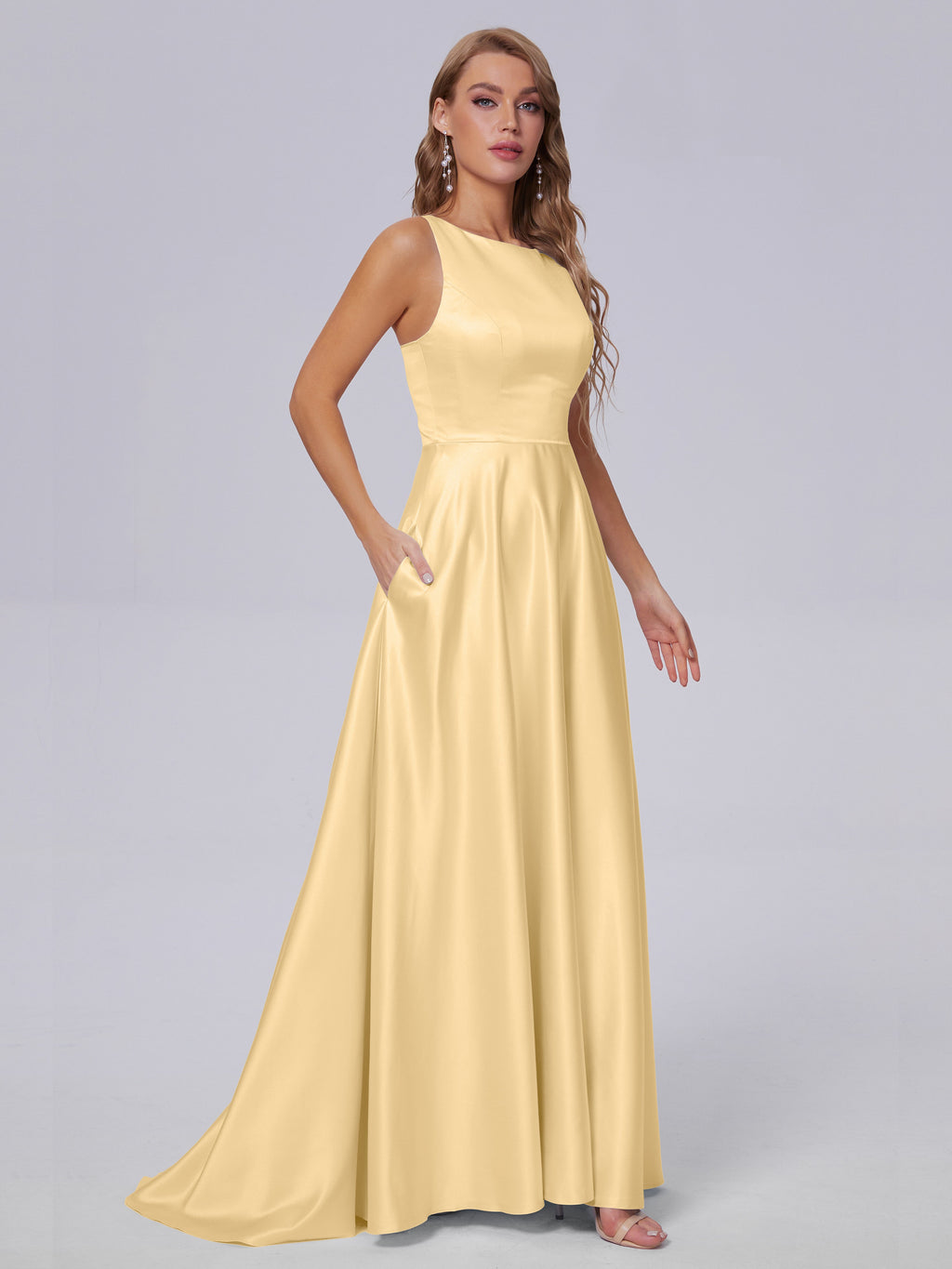 Fiona Sleeveless Satin Long Bridesmaid Dresses