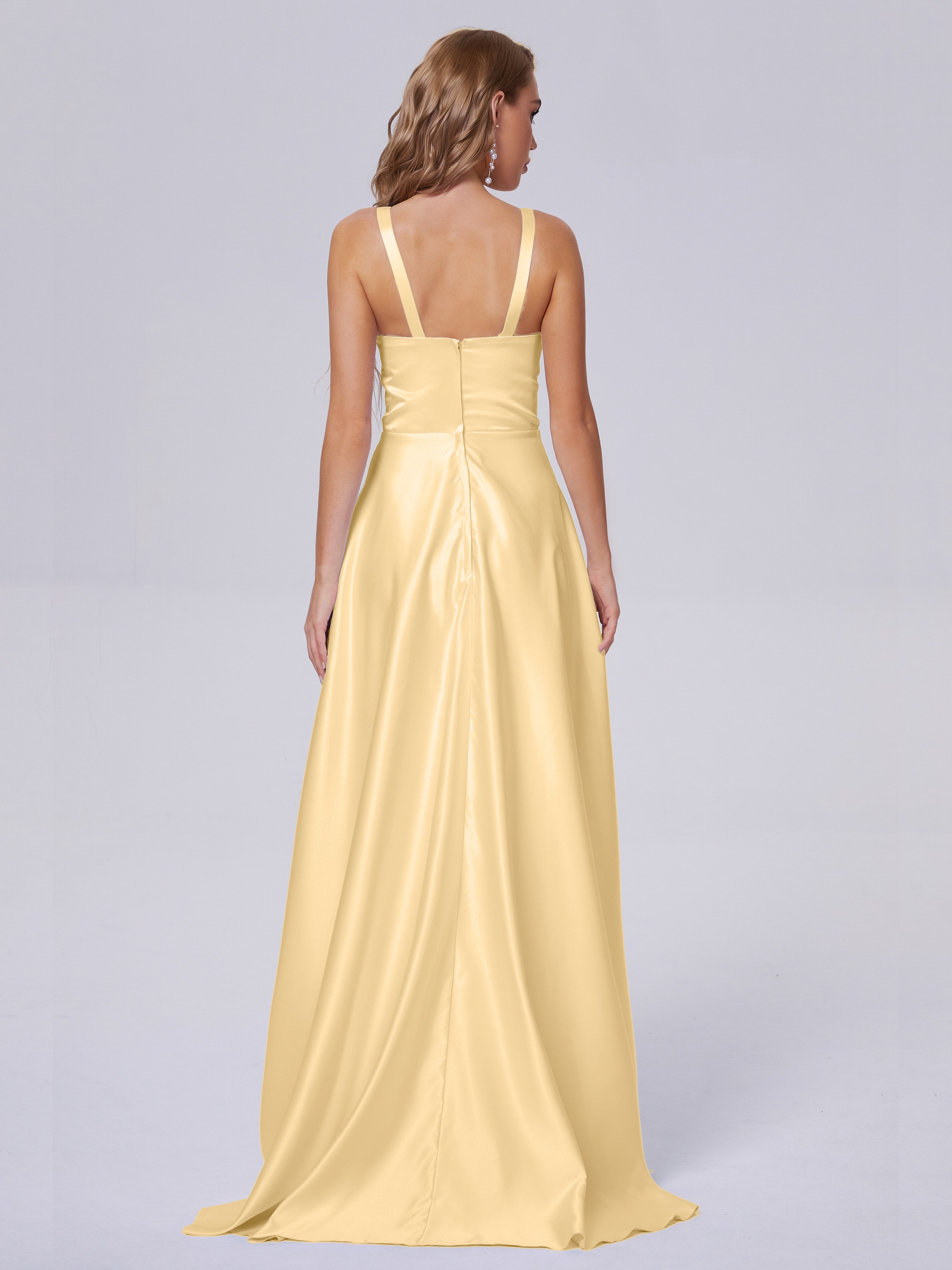 Fiona Sleeveless Satin Long Bridesmaid Dresses