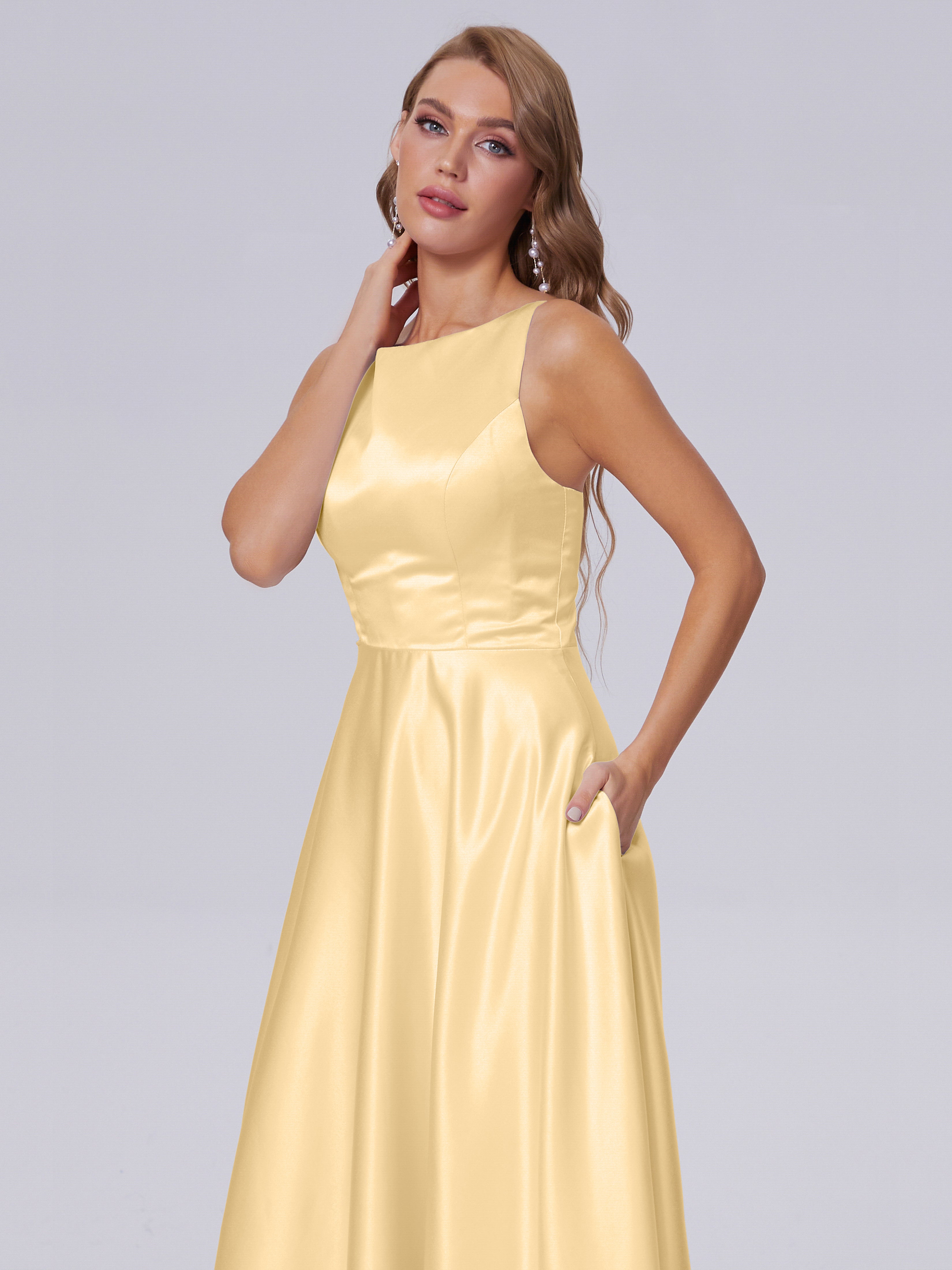 Fiona Sleeveless Satin Long Bridesmaid Dresses
