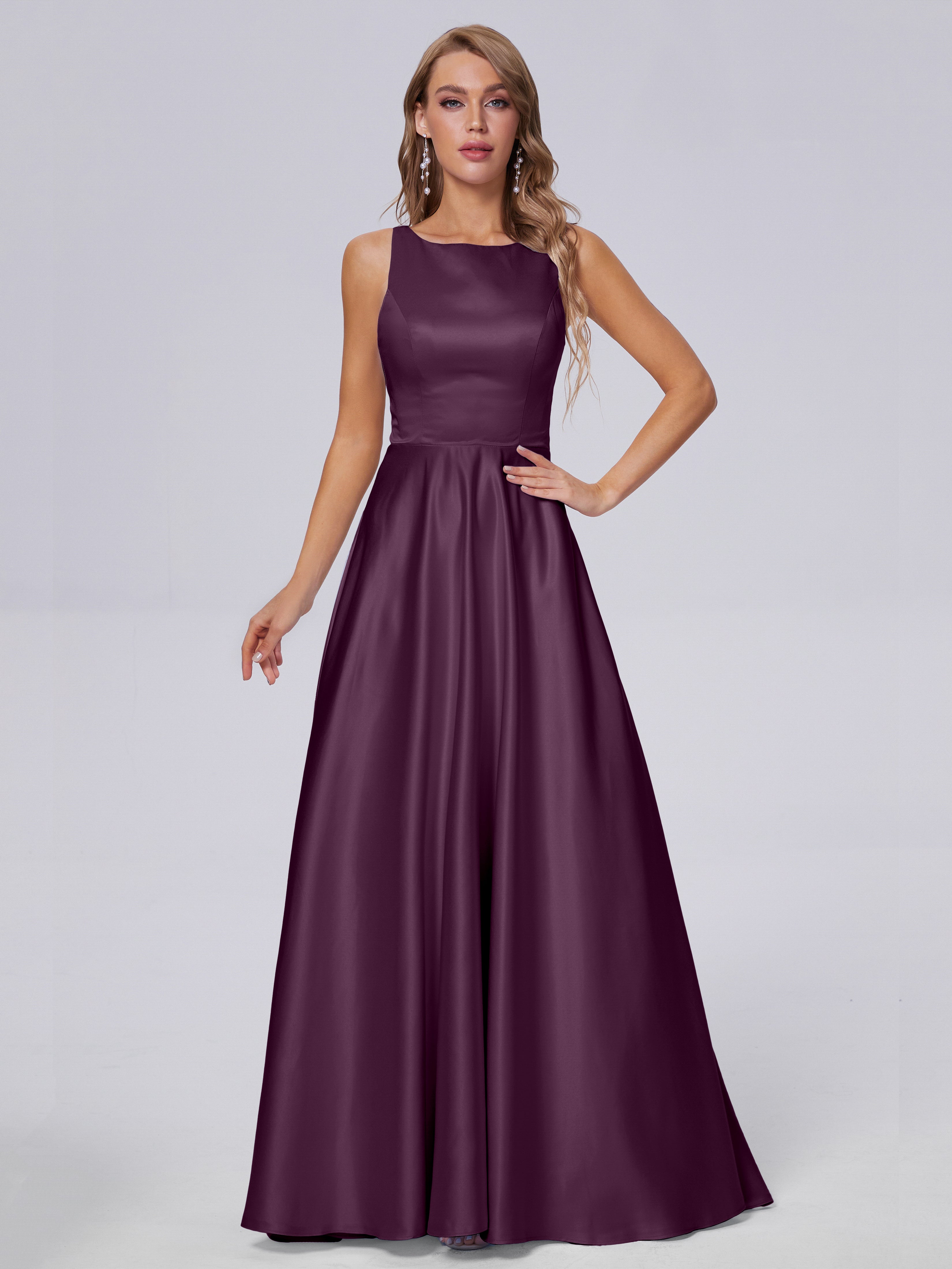 Fiona Sleeveless Satin Long Bridesmaid Dresses
