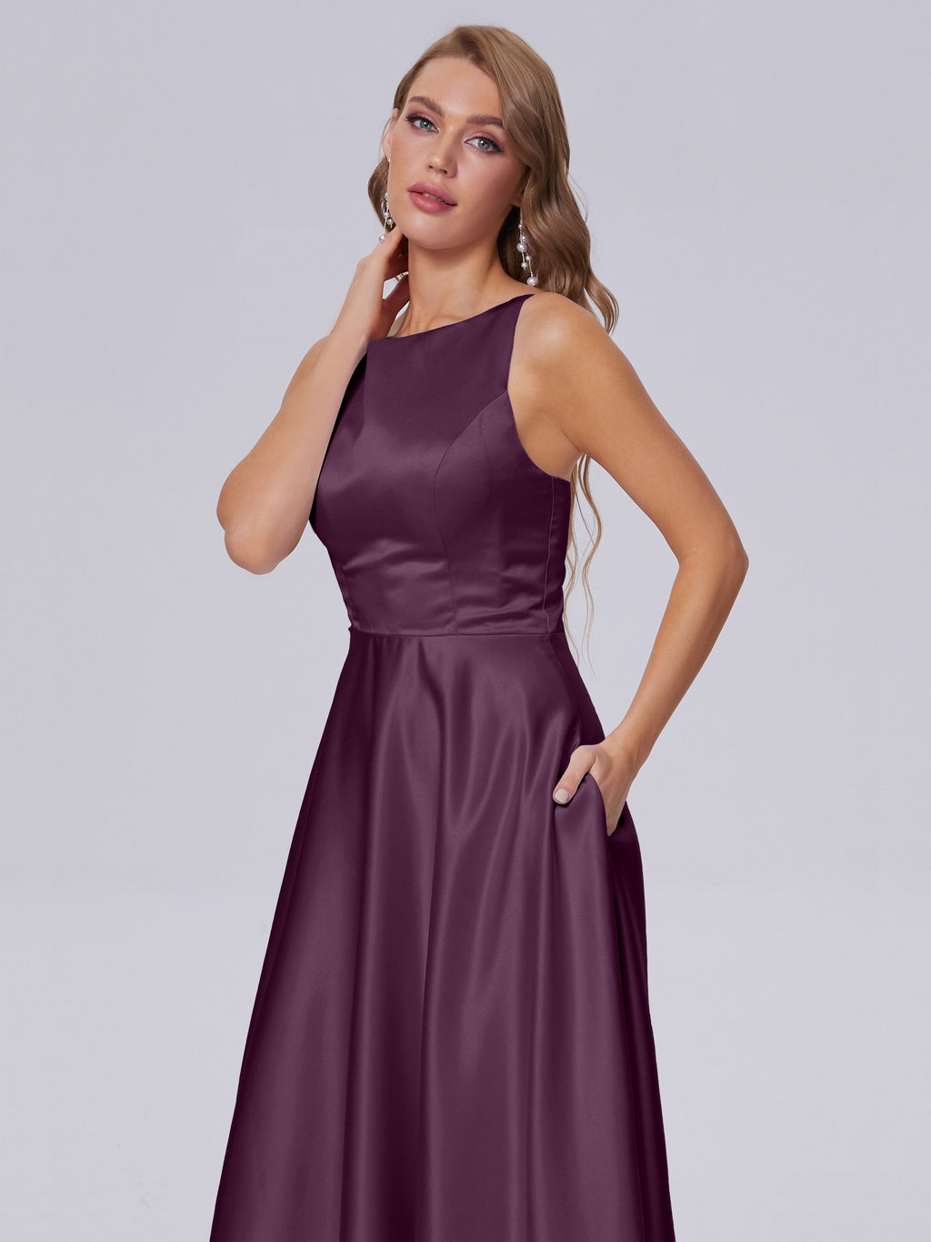 Fiona Sleeveless Satin Long Bridesmaid Dresses