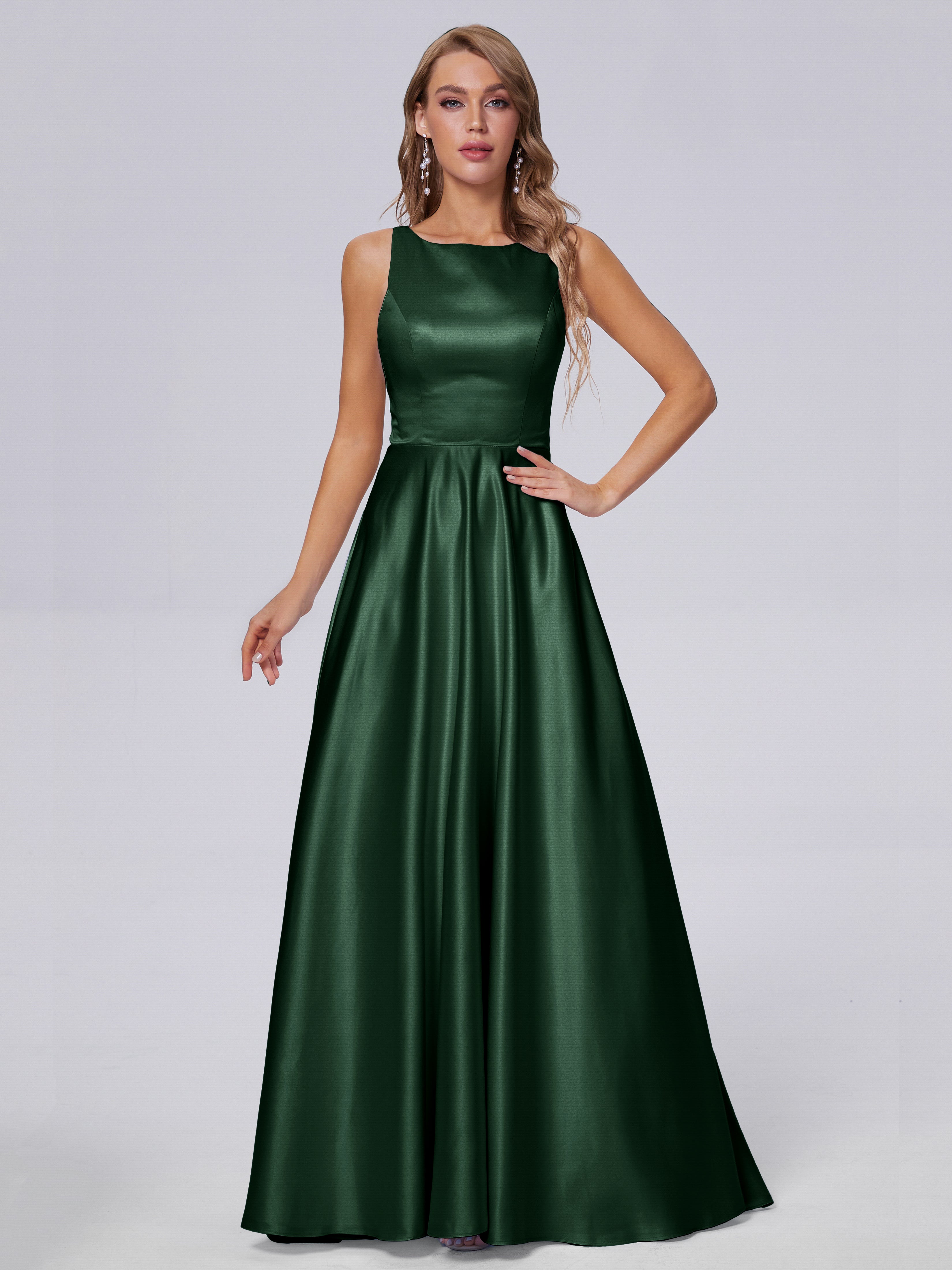 Fiona Sleeveless Satin Long Bridesmaid Dresses
