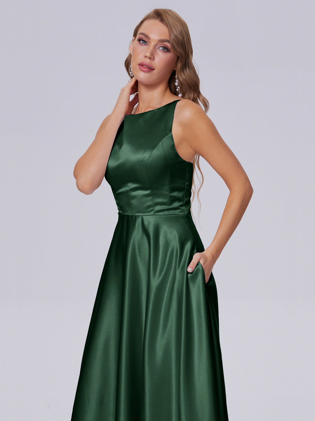 Fiona Sleeveless Satin Long Bridesmaid Dresses