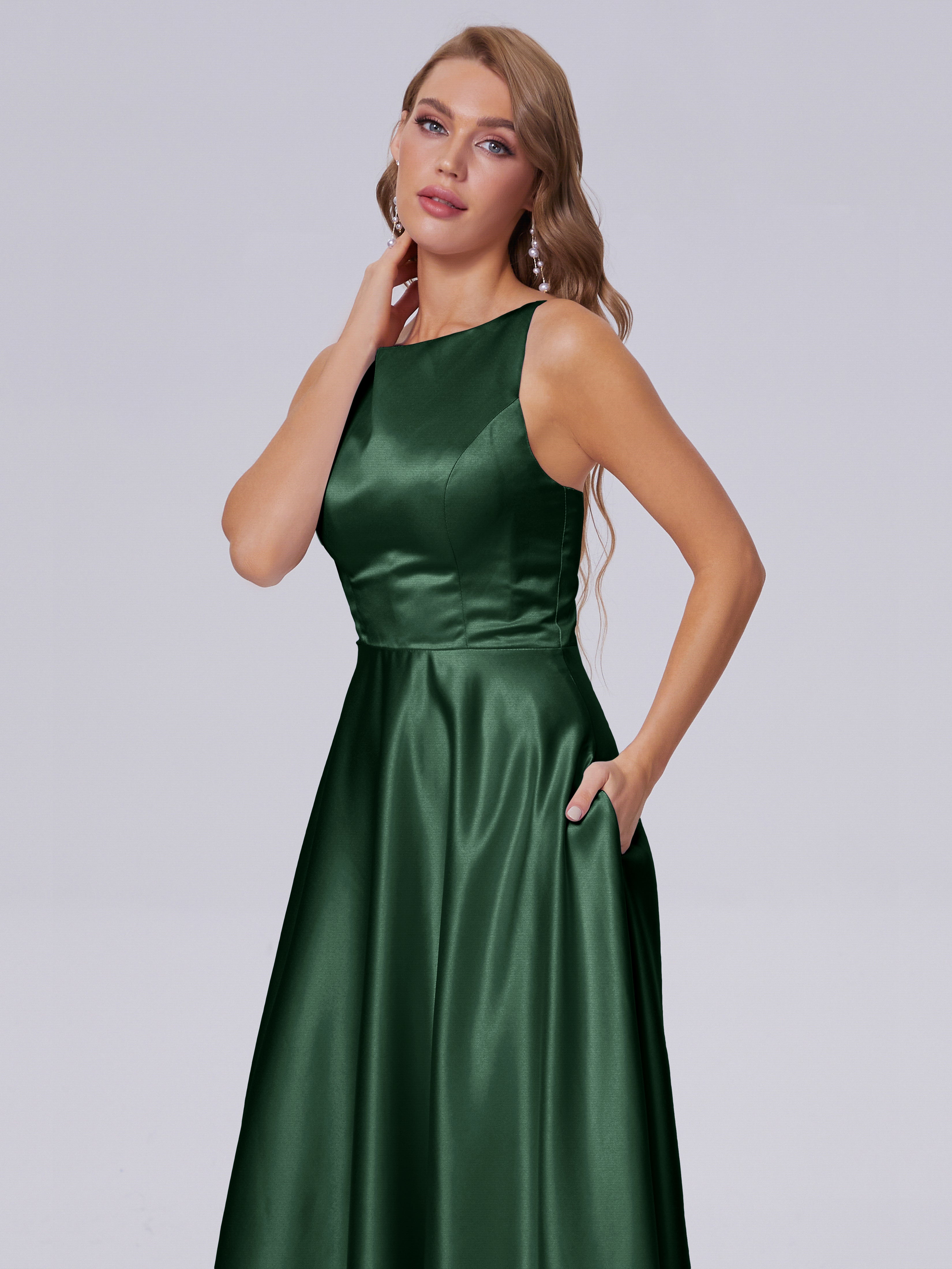 Fiona Sleeveless Satin Long Bridesmaid Dresses