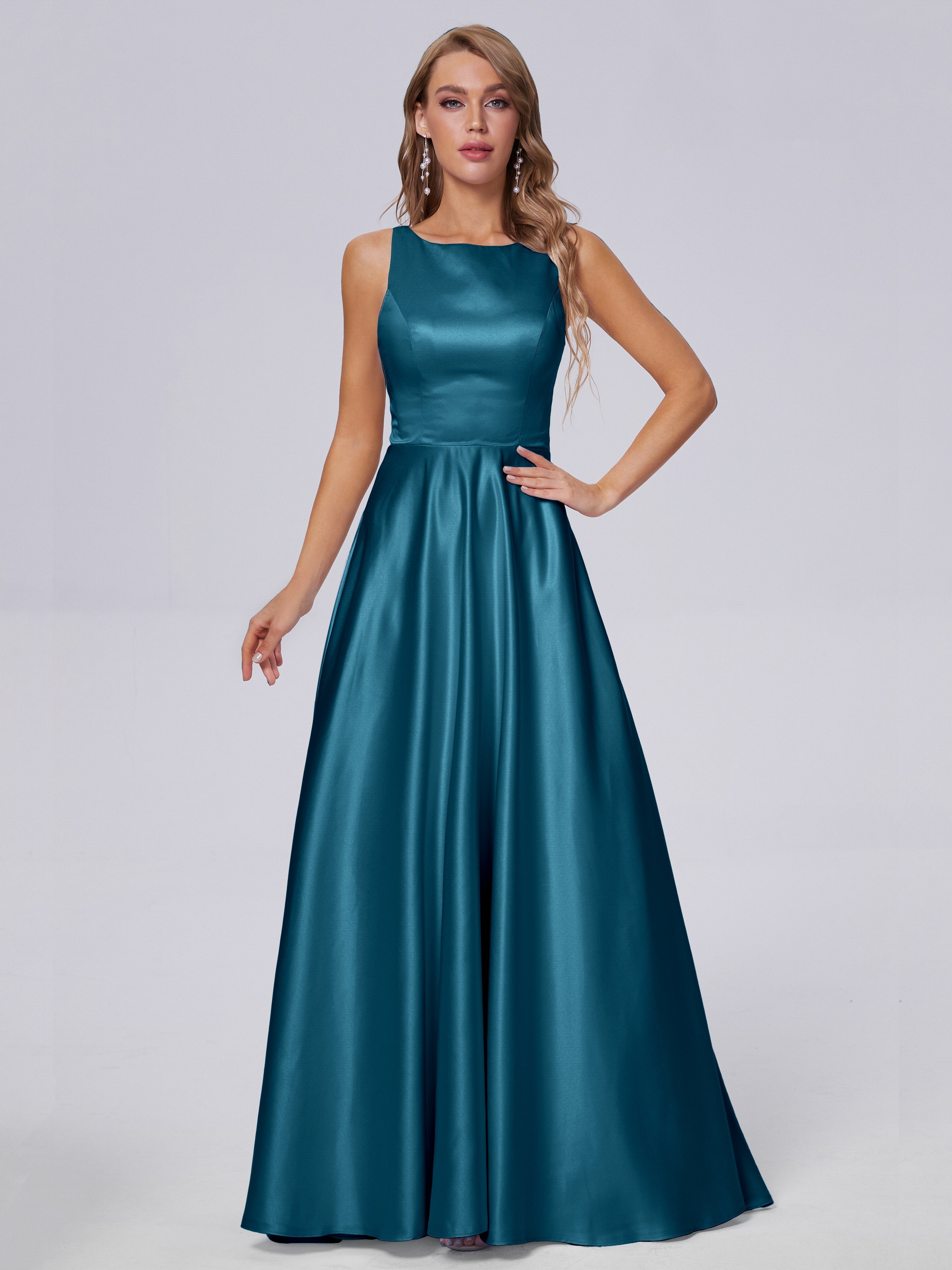 Fiona Sleeveless Satin Long Bridesmaid Dresses