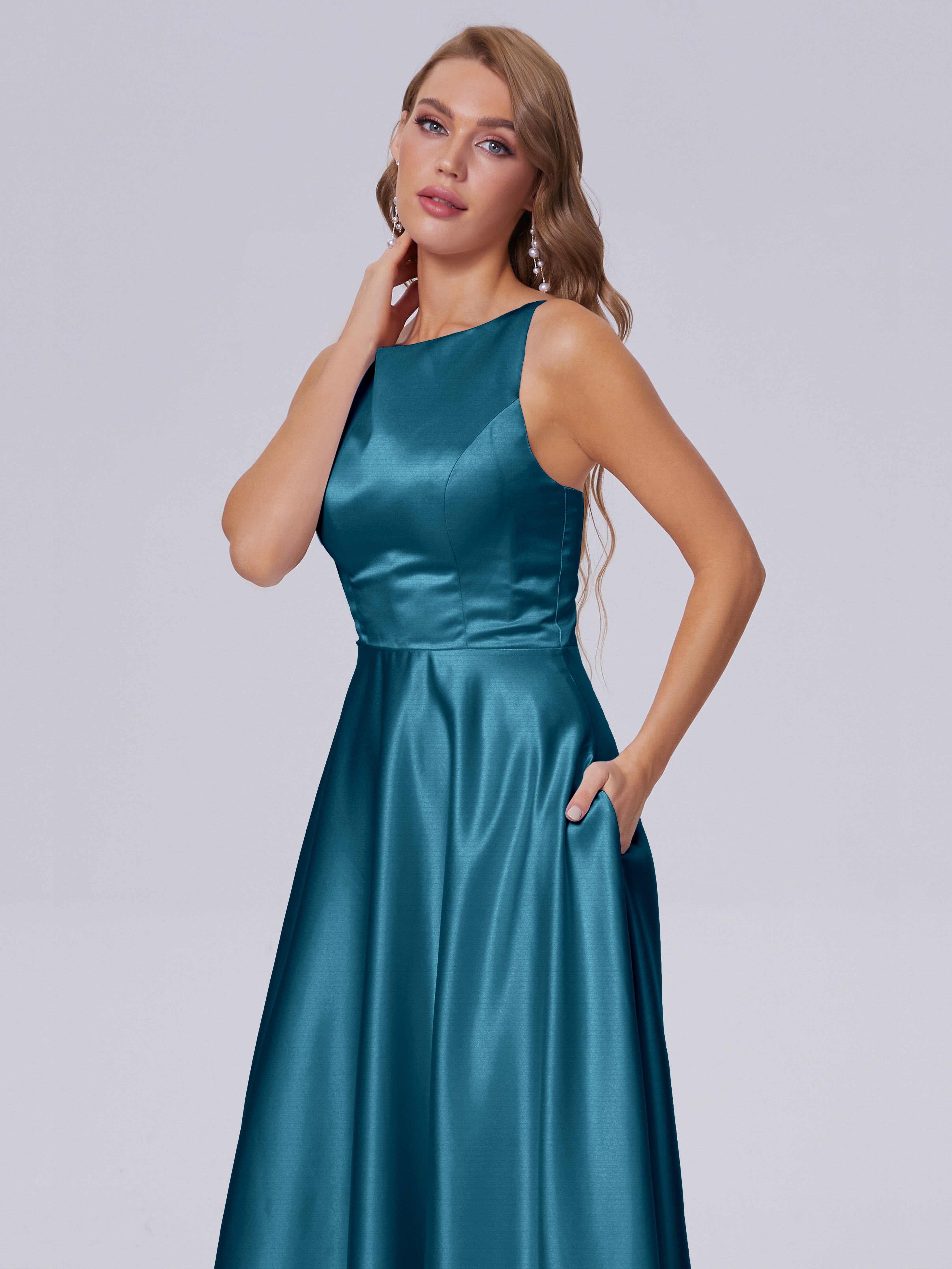 Fiona Sleeveless Satin Long Bridesmaid Dresses